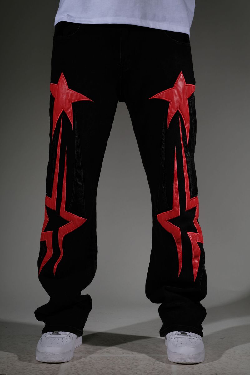 Vicious loose Fit with Leather Star Patch Denim Black vC5001