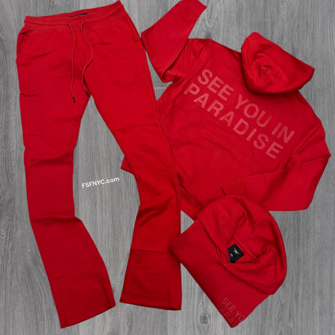 JC stacked see you in paradise sweat suit Red 8862