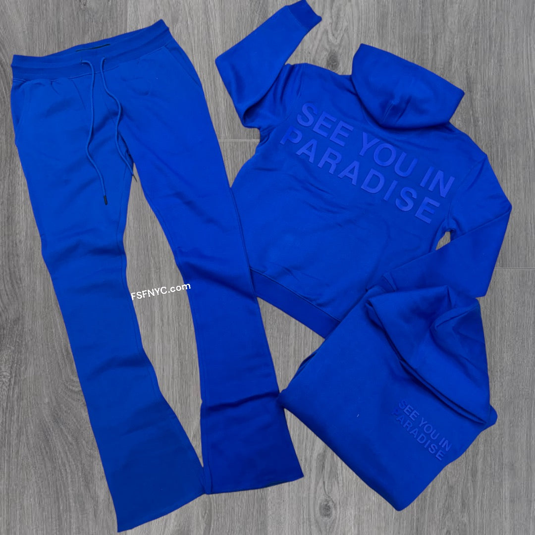 JC stacked see you in paradise sweat suit Royal 8862