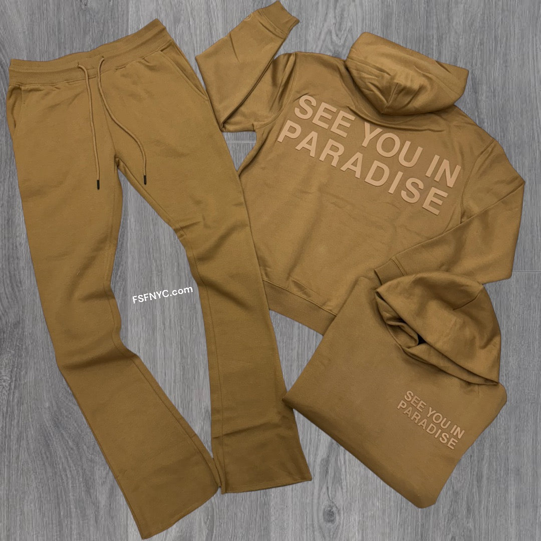 JC stacked see you in paradisesweat suit Mocha 8862