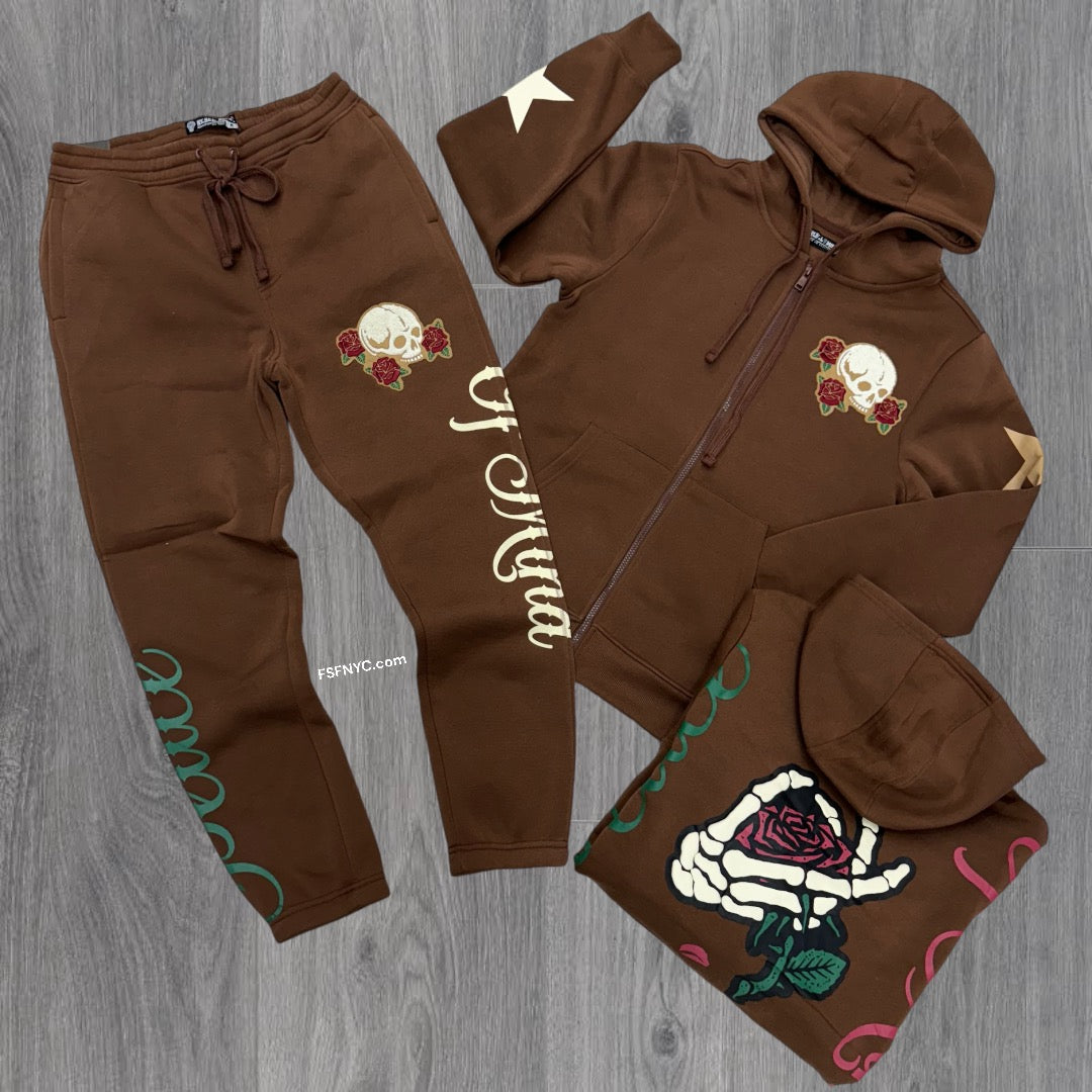 Peace Of Mind Zip Hood Sweat Suit Brown 351 451