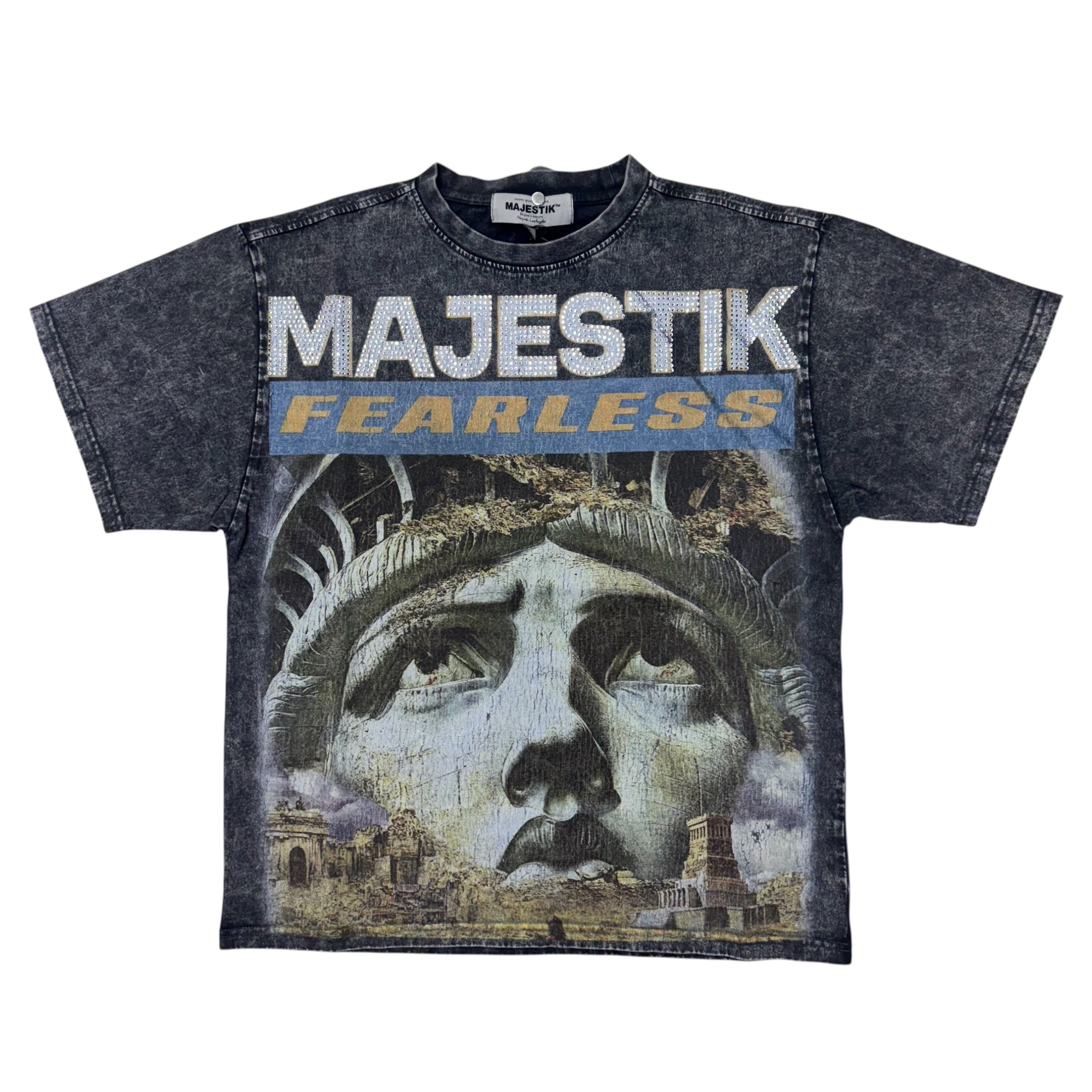 MJSTK Rhinestone  Keep Movin T-Shirt Dk Grey Acid Wash 2536