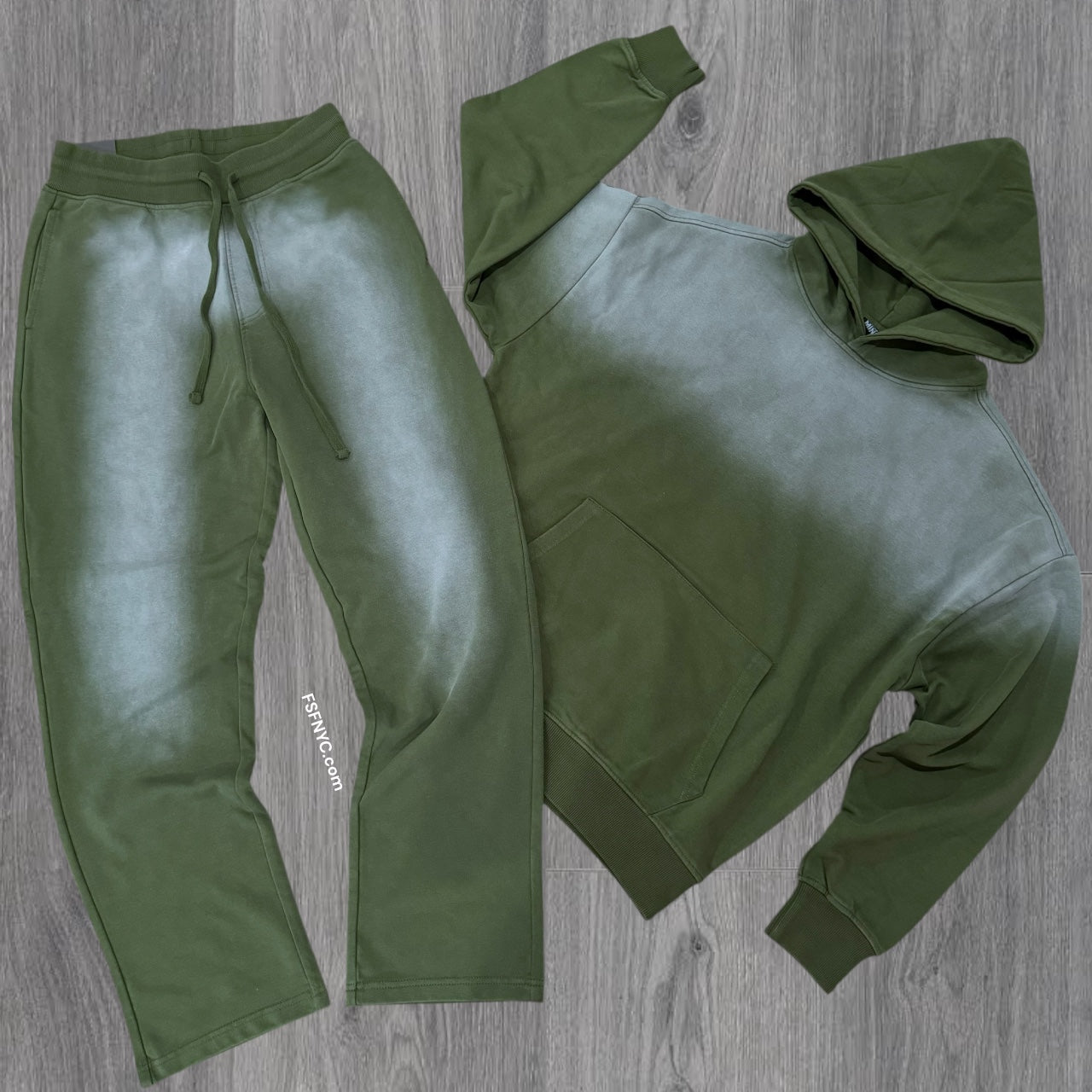 OverSized Fade Sweat Suit - Olive - 885