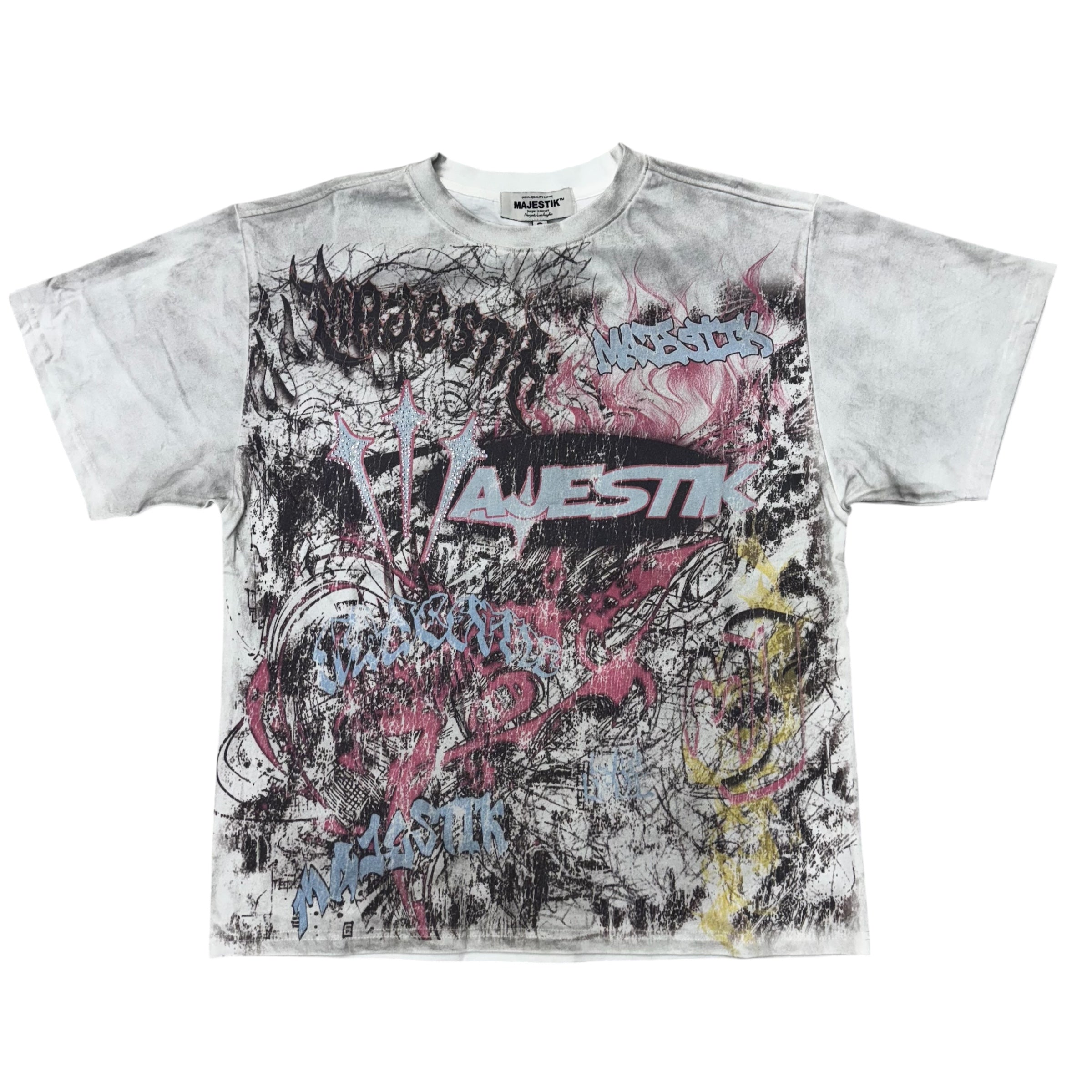 MJSTK Rhinestone Scribble Off-White T-Shirt 2554