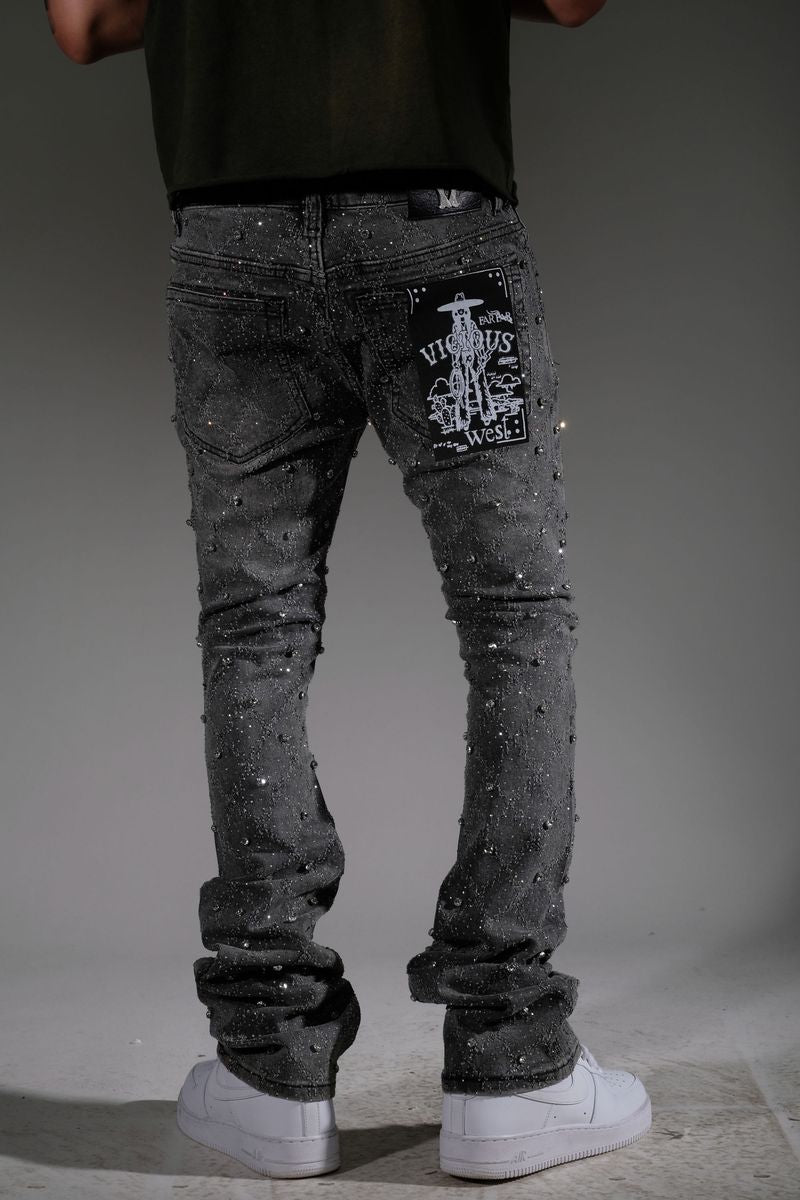 Vicious Stacked Crystal Denim Dark Grey VC510