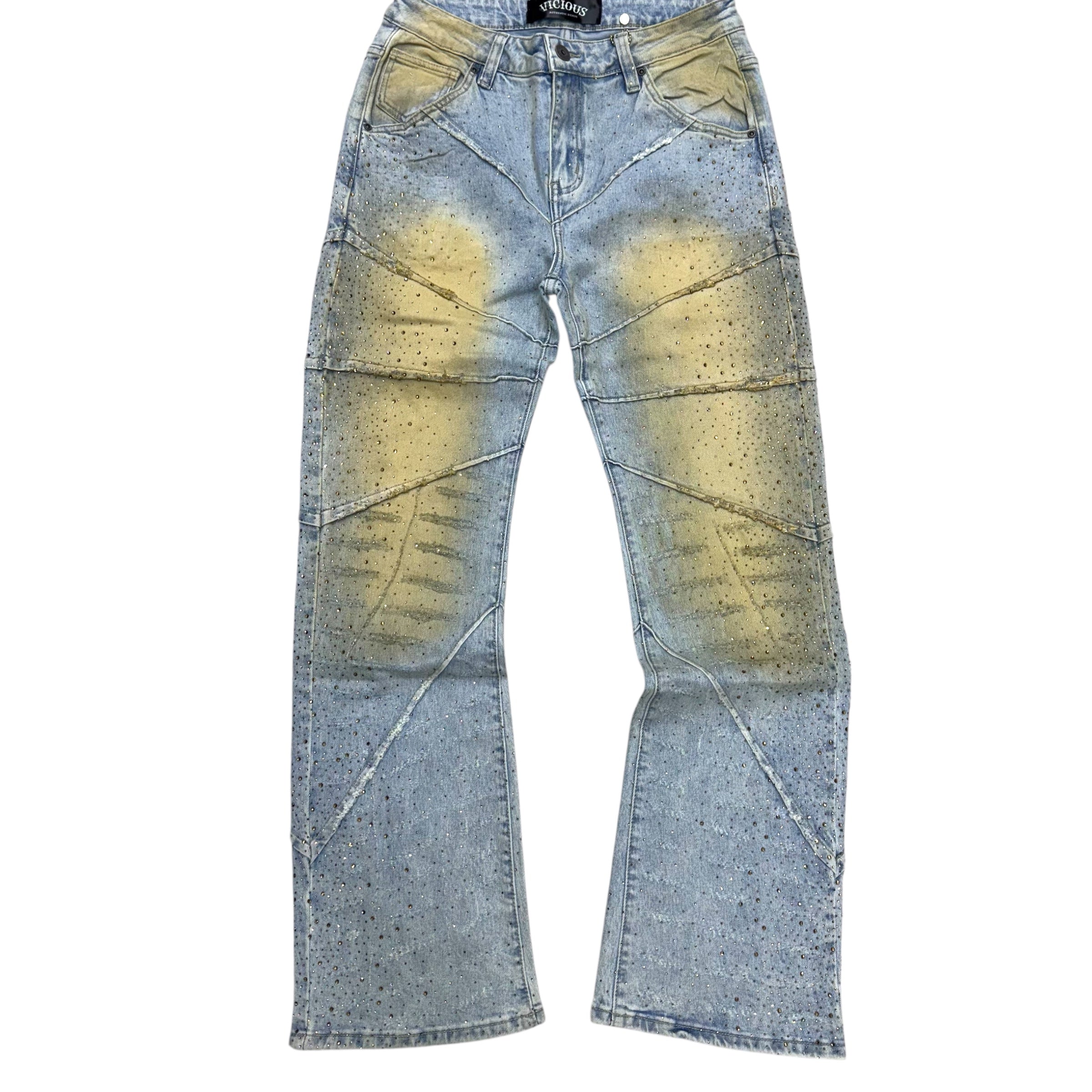 Vicious Flare Stacked Rhinestone Denim blue VC749