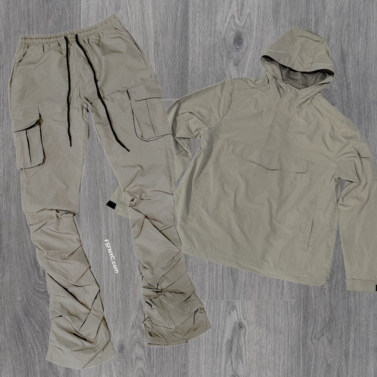 Rebel - NYLON Stacked & Anorak Pullover Jacket - SET - TAUPE - 522422
