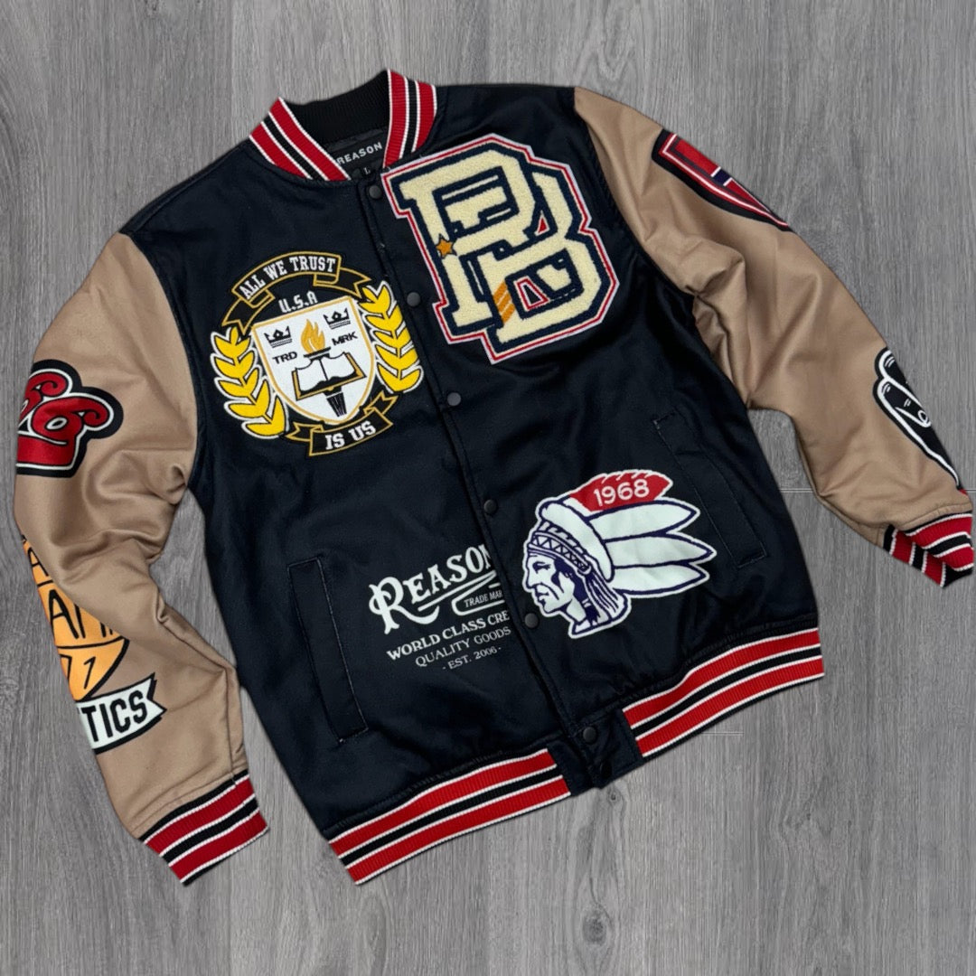 Reason Master Division letterman Style Jacket Black “poly wool OWG20