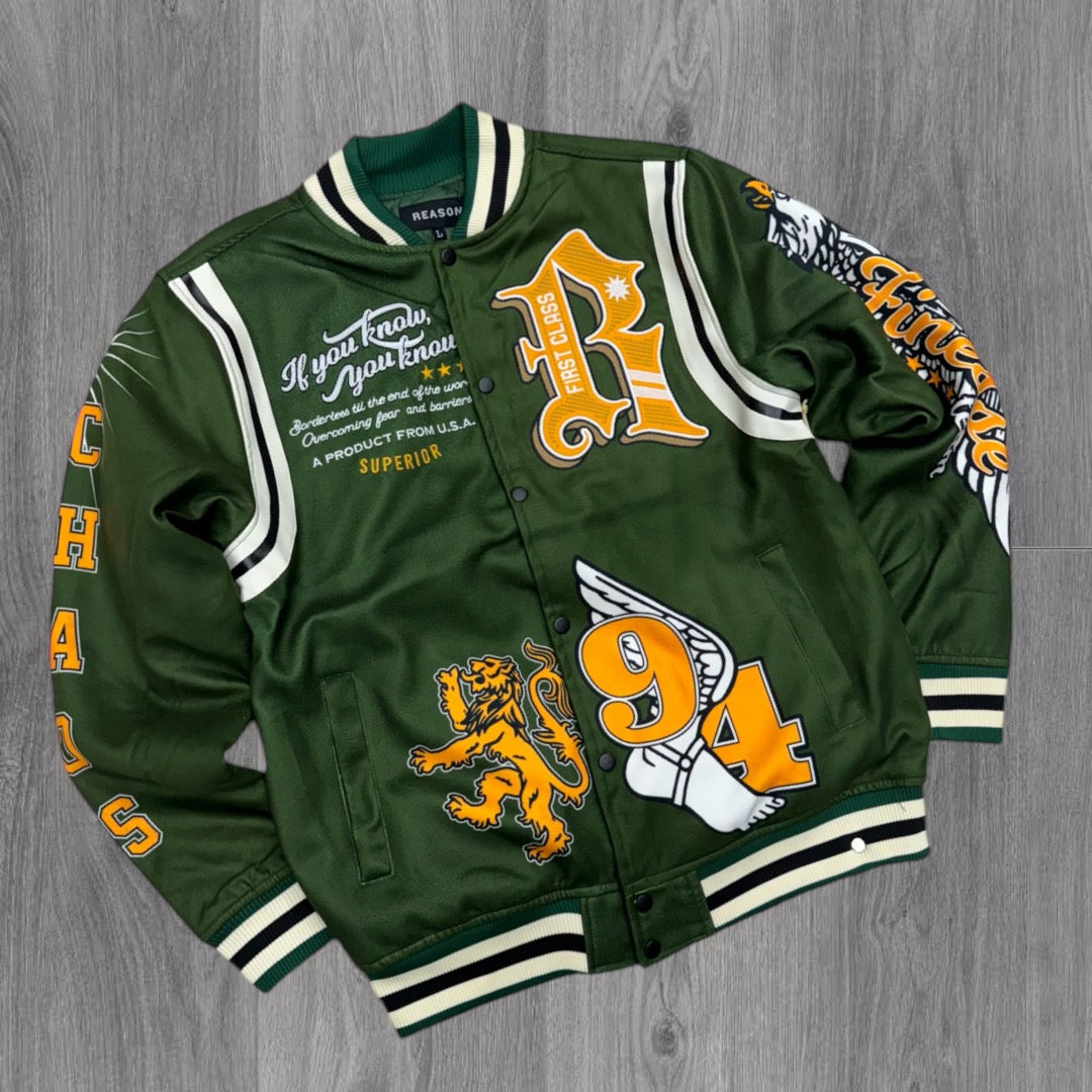 Reason Dept Of Chaos Letterman Styke Jacket Green “poly wool”OWG18