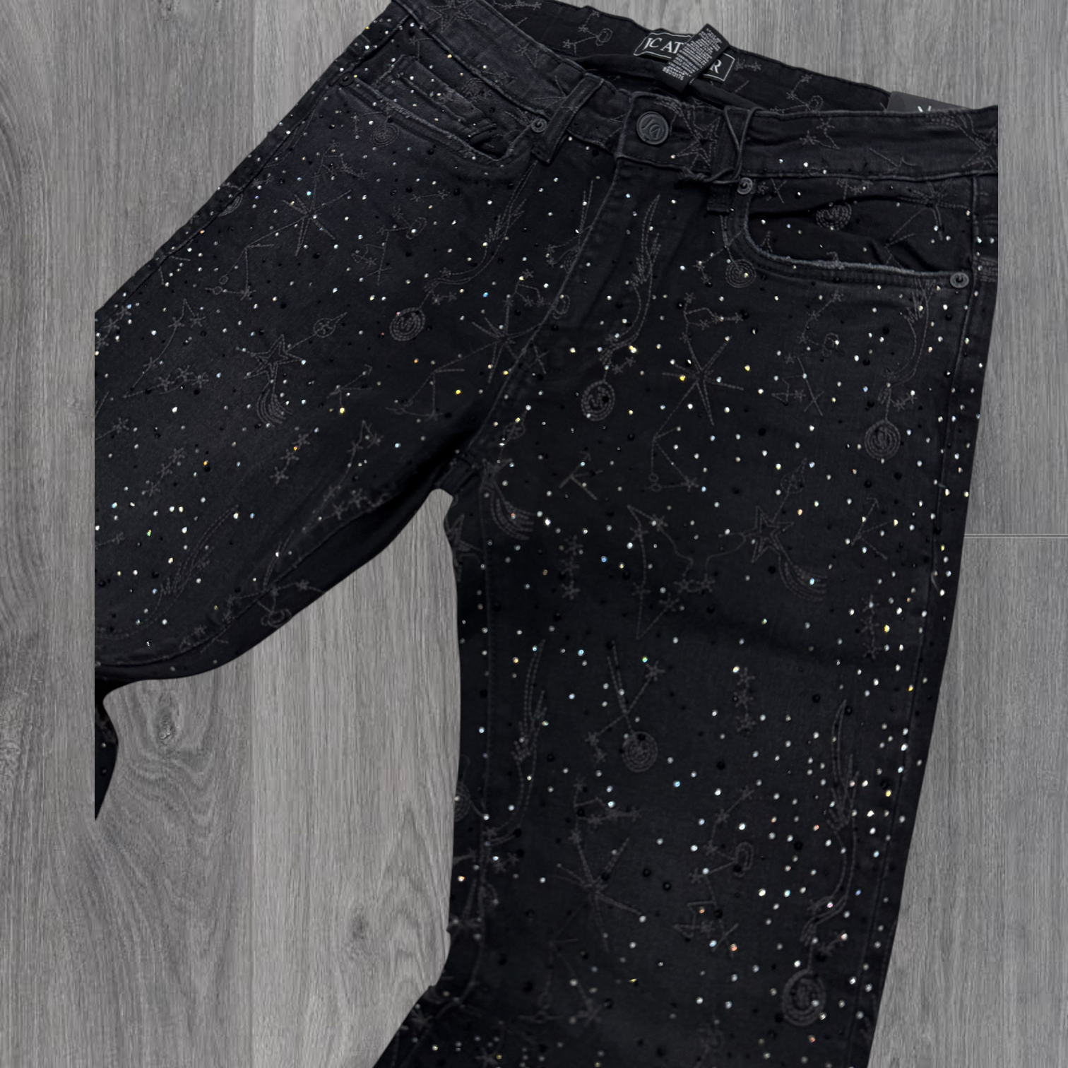 JC - Embroidery w Rhinestones Slim Jeans - Black s. - 2352