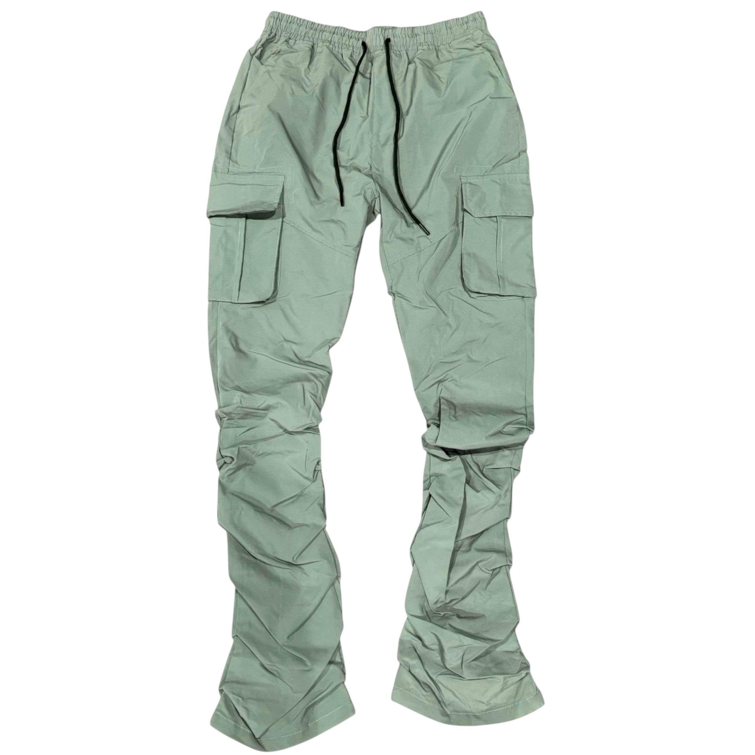 Rebel - Stacked Nylon Cargo Pants (Sage) 422 522