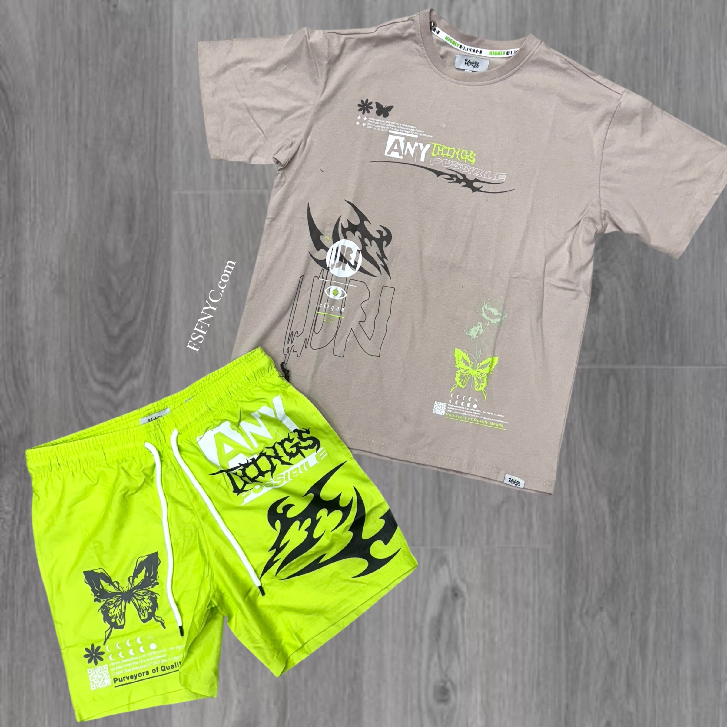 UR Anything Is Possible Short Set Biege-Lime Green 5109/5209