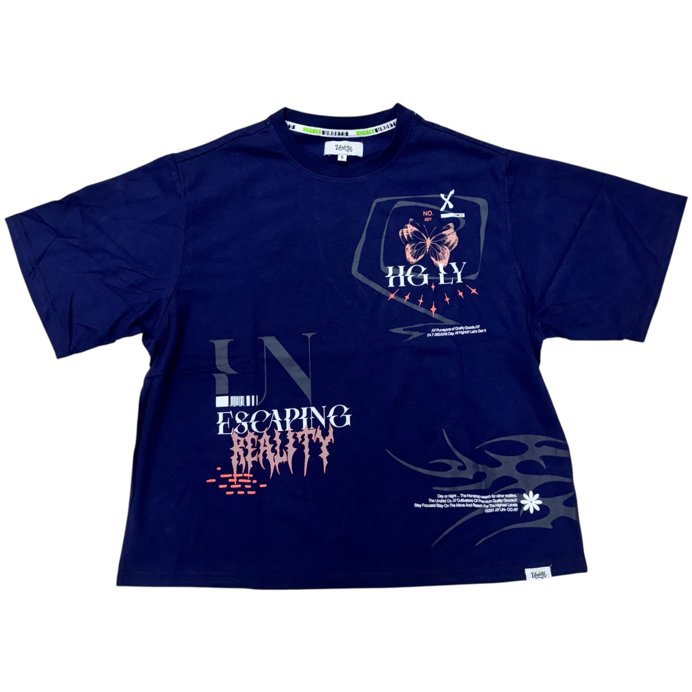 Under Rated Escaping Reality Cropped T-Shirt Navy 5112