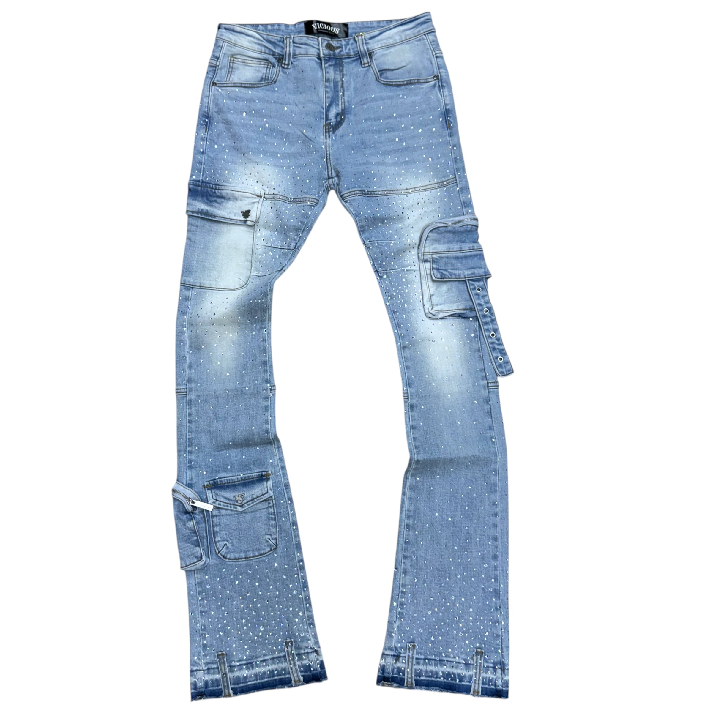 Vicious Stacked Rhinstone Denim Blue VC745