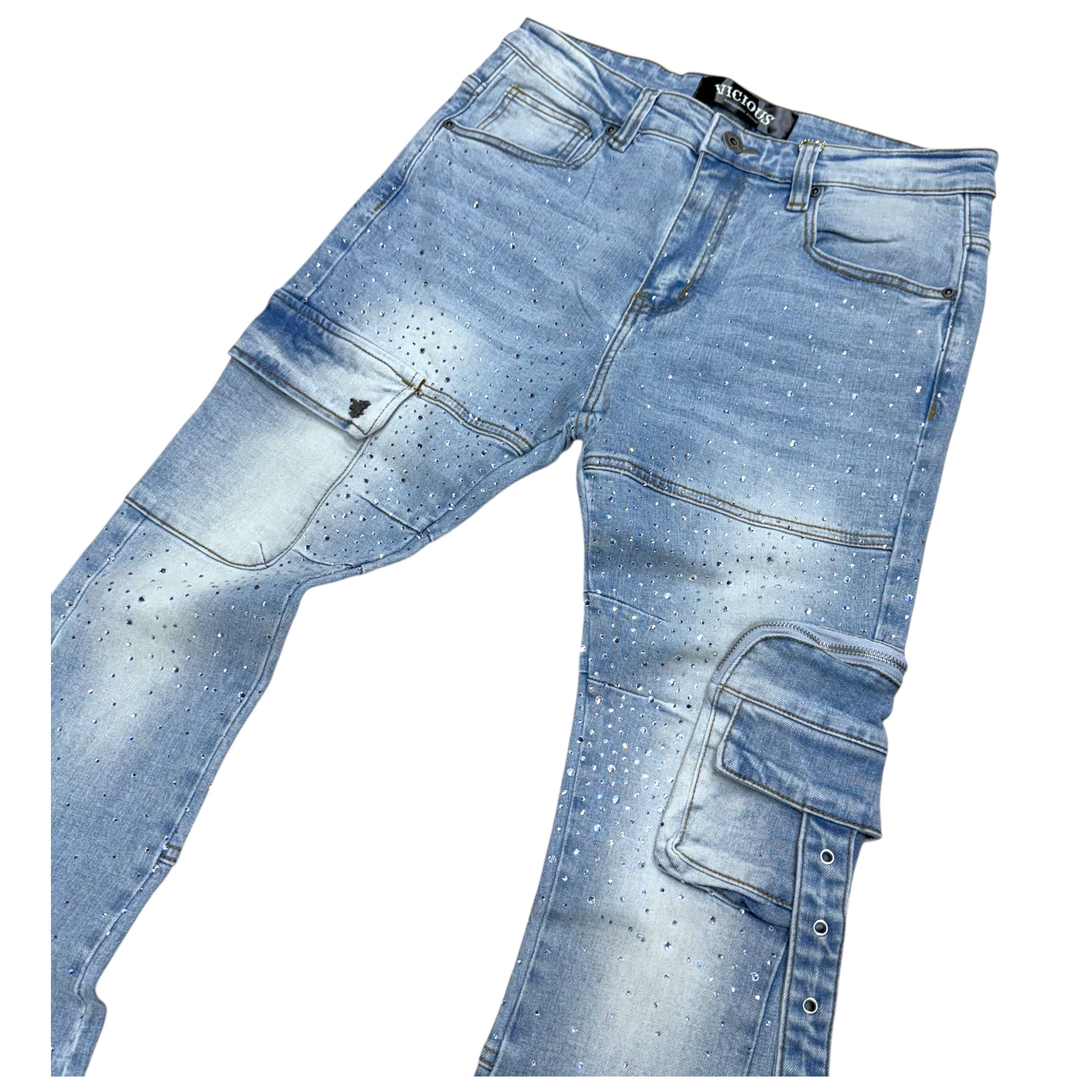 Vicious Stacked Rhinstone Denim Blue VC745