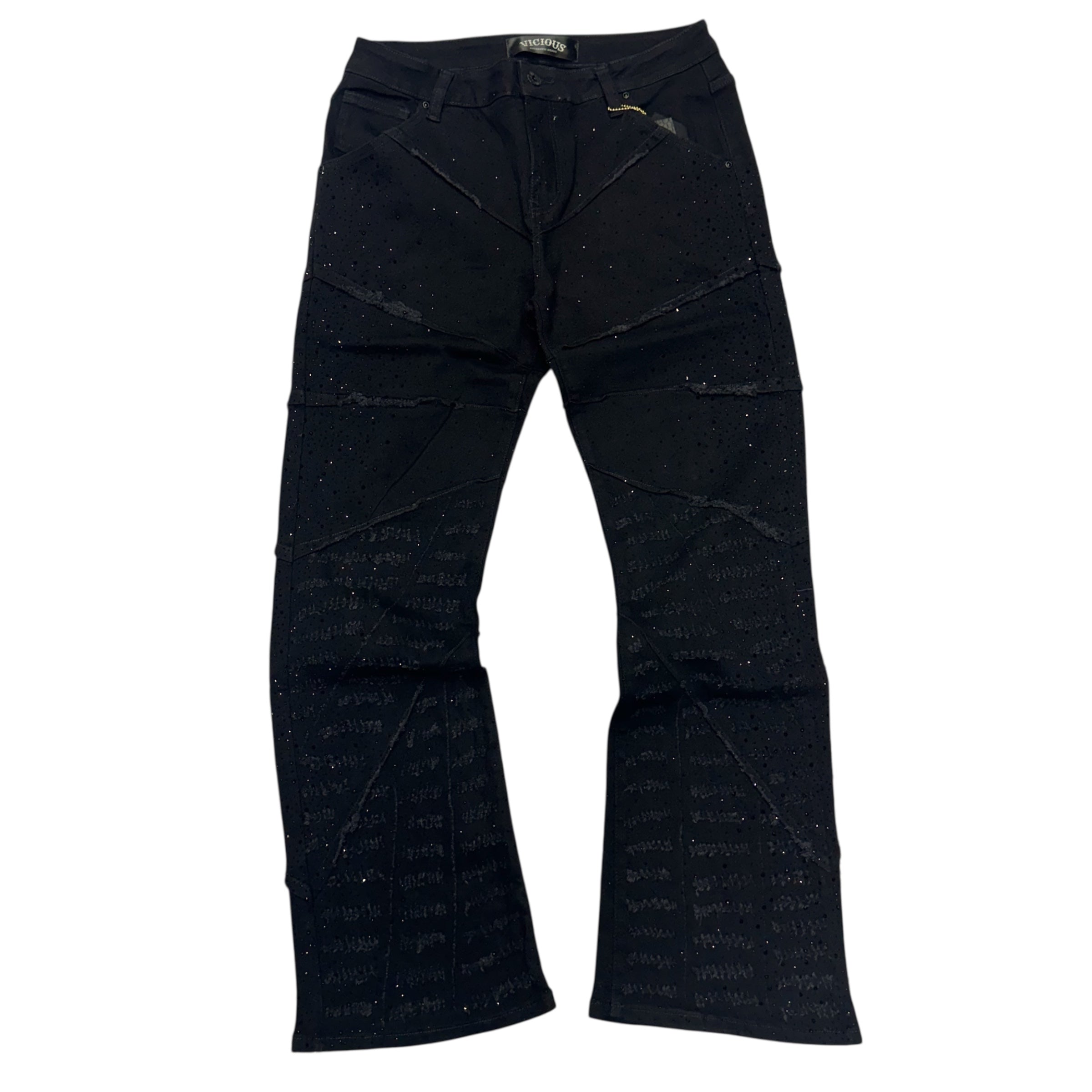Vicious Flare Stacked Rhinestone Denim Black VC749