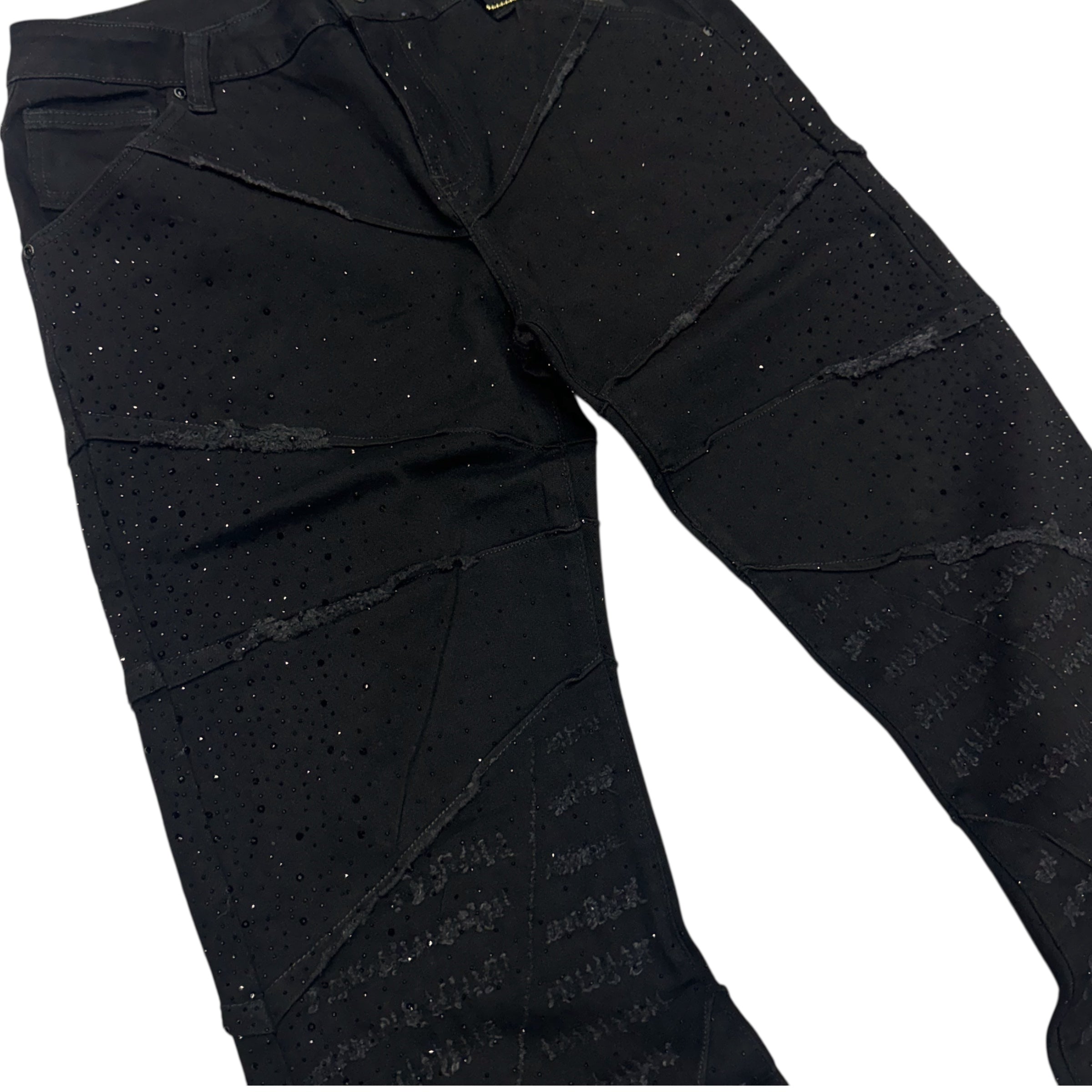 Vicious Flare Stacked Rhinestone Denim Black VC749