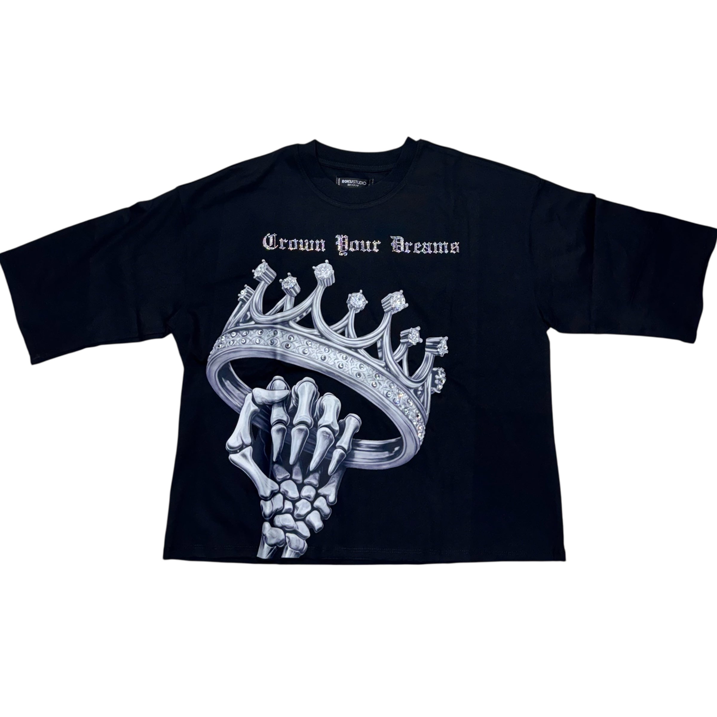 Roku Rhinestone Crown Your Dreams T-Shirt Black 1602