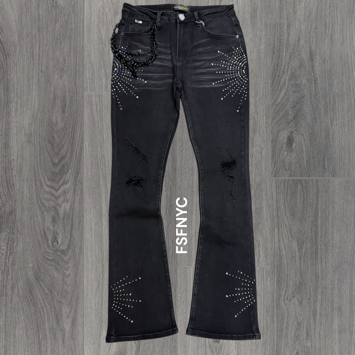 Milano - Stacked Sun Rise Rhinestone Denim - Black Wash 28F25