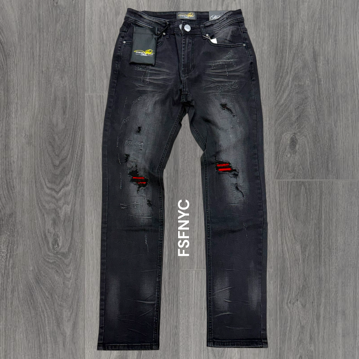 Milano - Slim fit Denim w Red packing Denim - Black 002