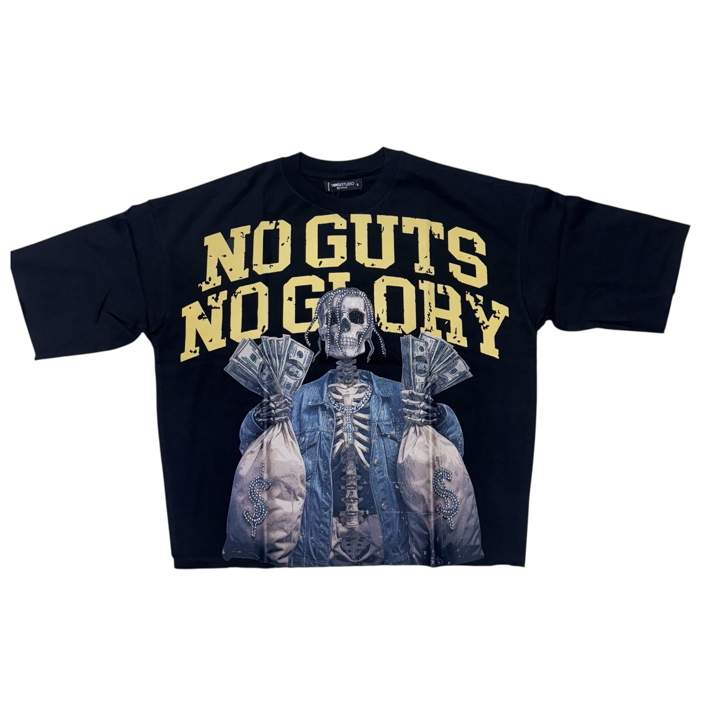 Roku Rhinestone No Guts No Glory T-Shirt Black 1639