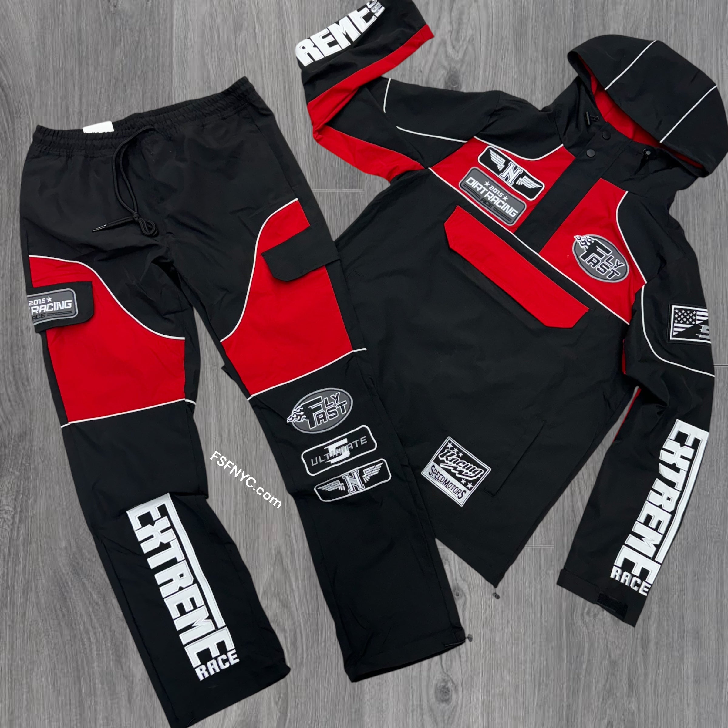 Rebel Racing Anorak Pullover Nylon Set Red Black 401 501