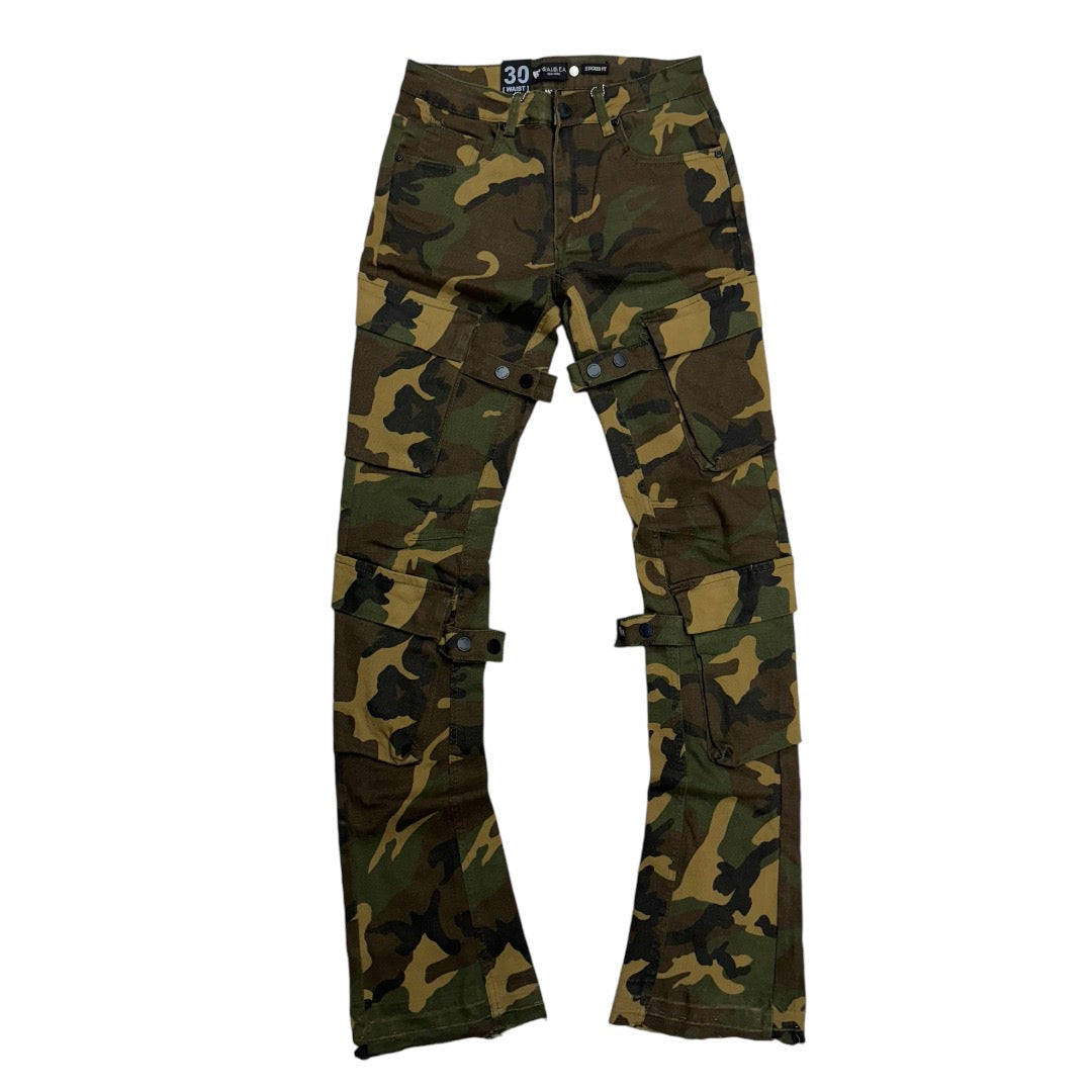 Stacked Cargo Denim Green Camo M8260T