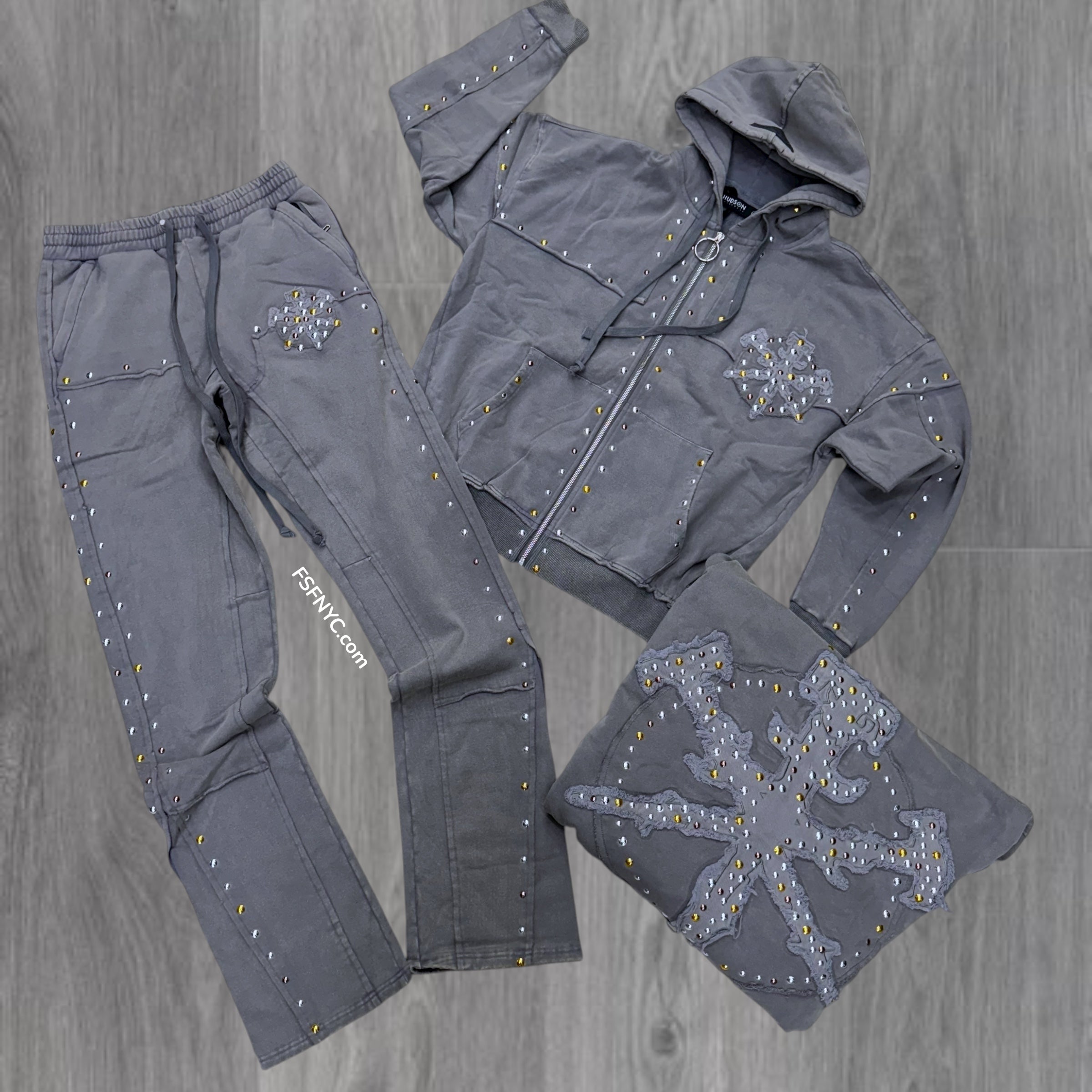 HDSON - Stacked Studded Sweatsuit Suit - Grey - 586
