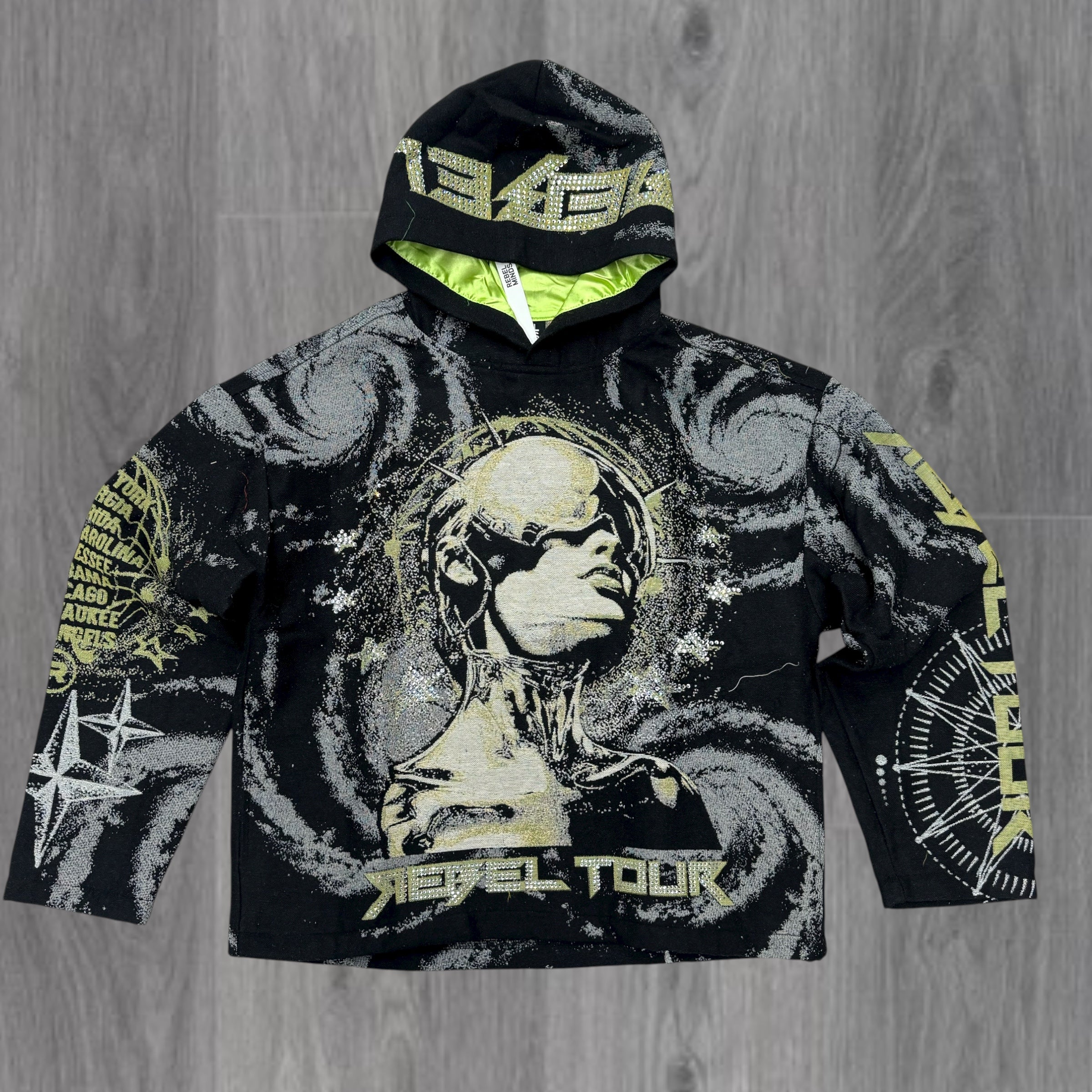 Jacquard - Rhinestone World Hoodie - Black - 340