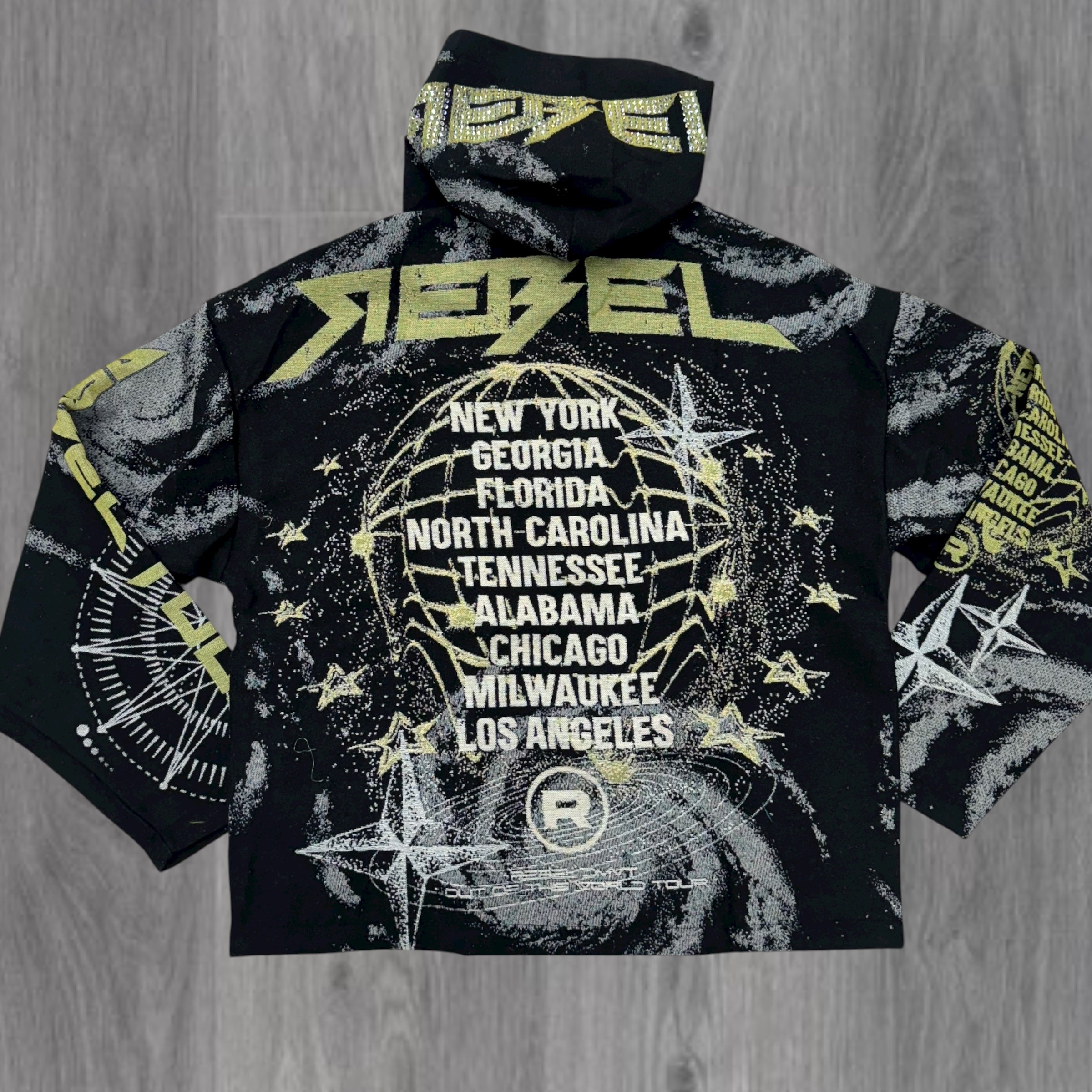 Jacquard - Rhinestone World Hoodie - Black - 340