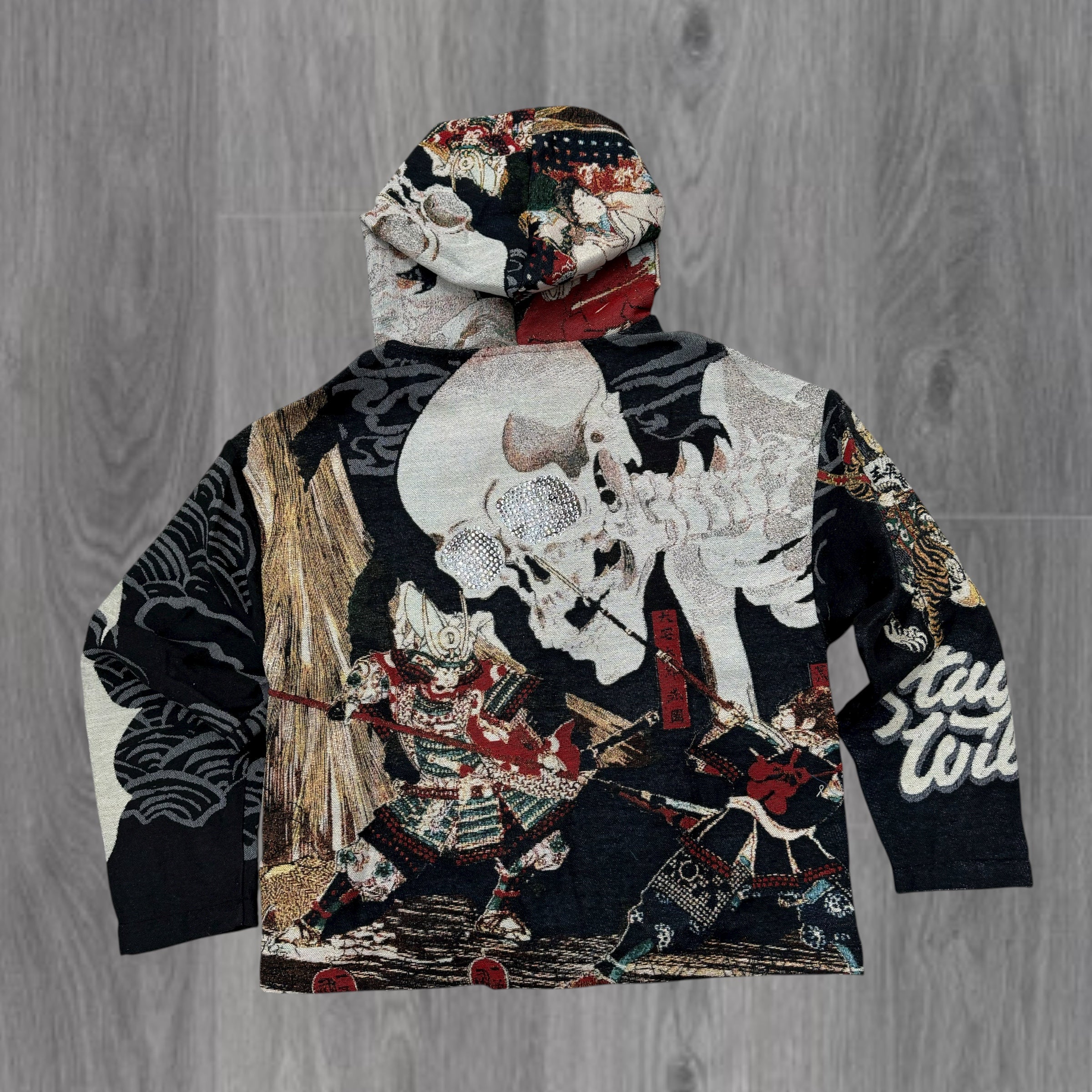 Jacquard - Rhinestone Zip Wild Hoodie - Black - 336