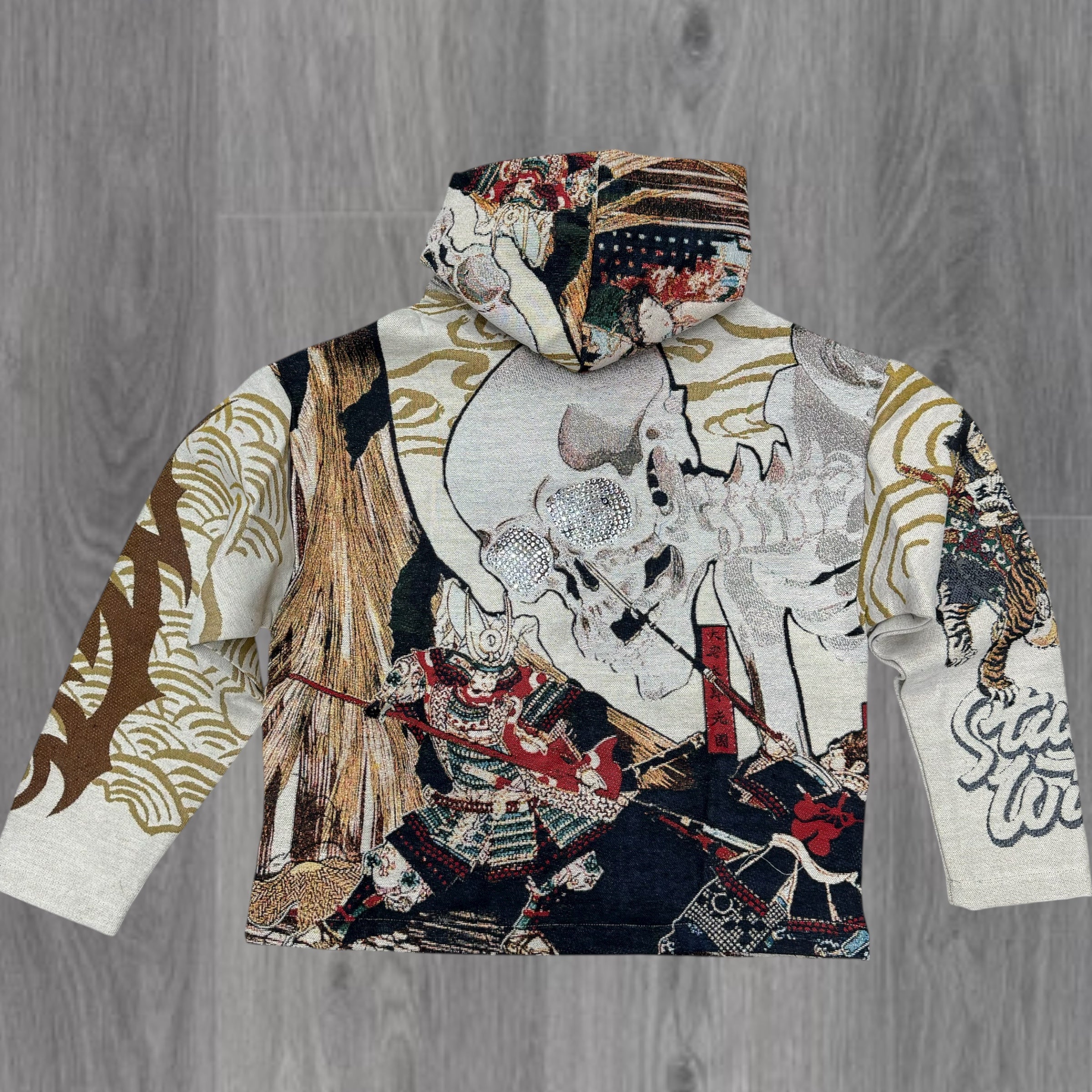 Jacquard - Rhinestone Zip Wild Hoodie - Cream - 336