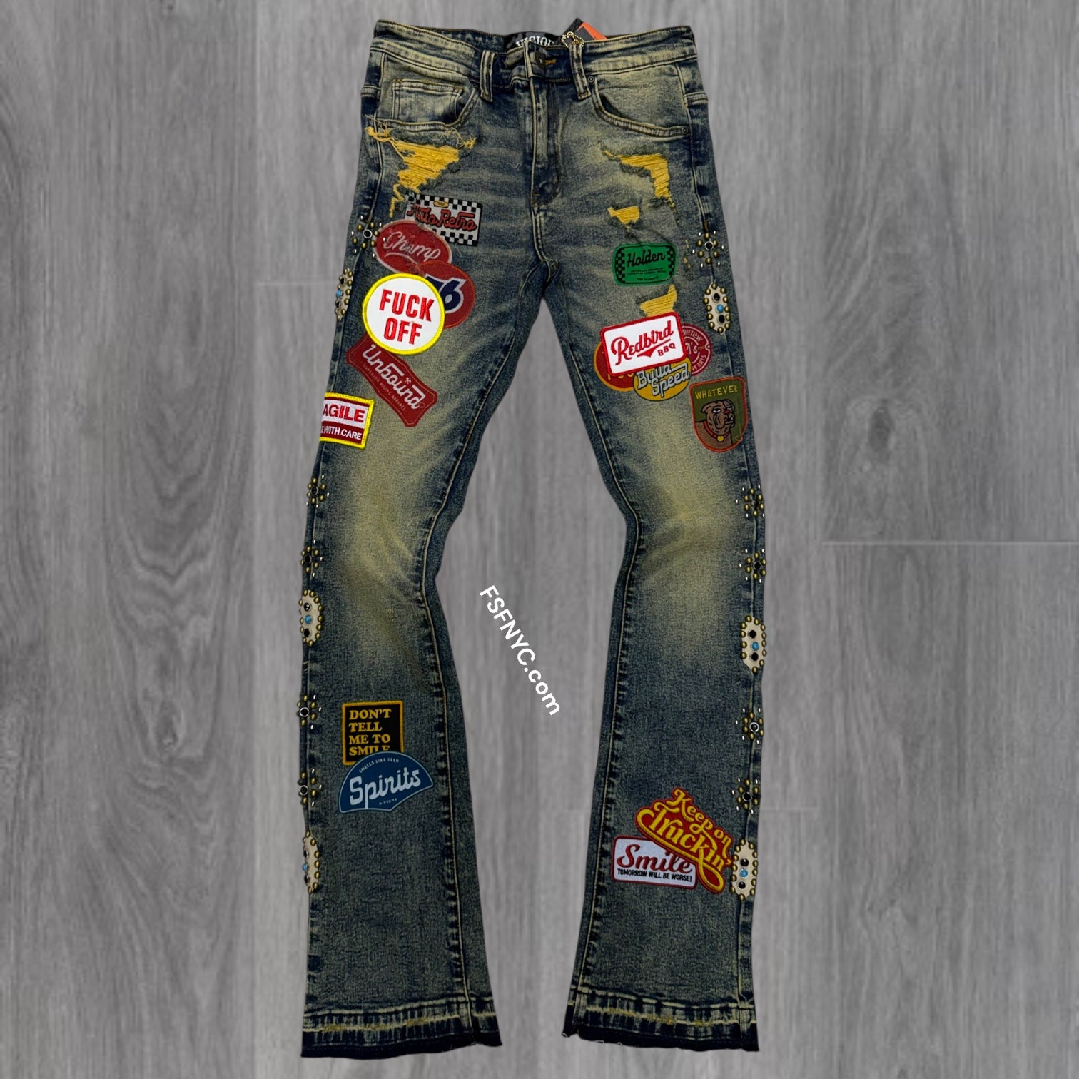 Vicious -  Patches Flare Denim   - Mud Blue - VC1022