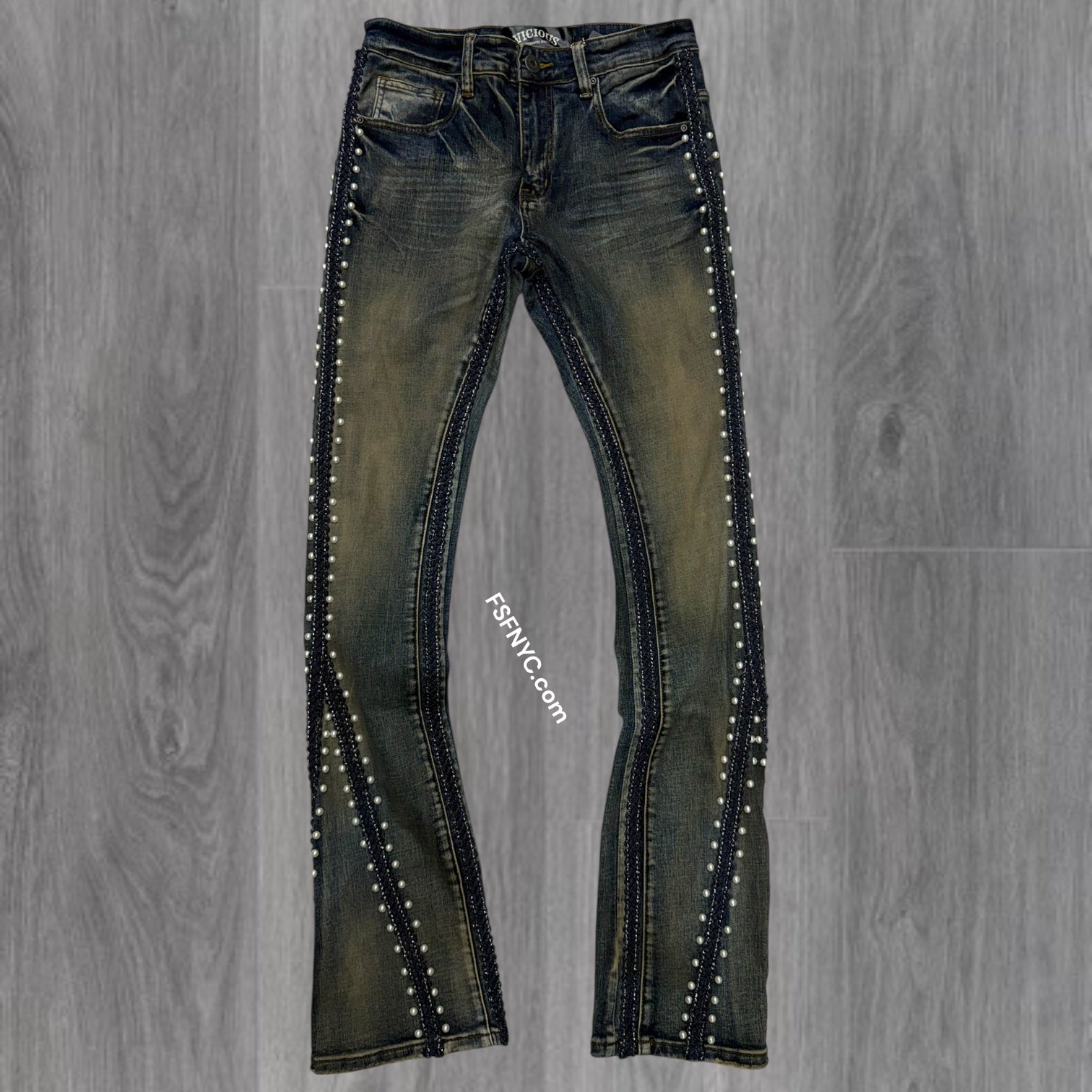 Vicious -  Pearls Flare Denim   - Mud Blue - Vc1072