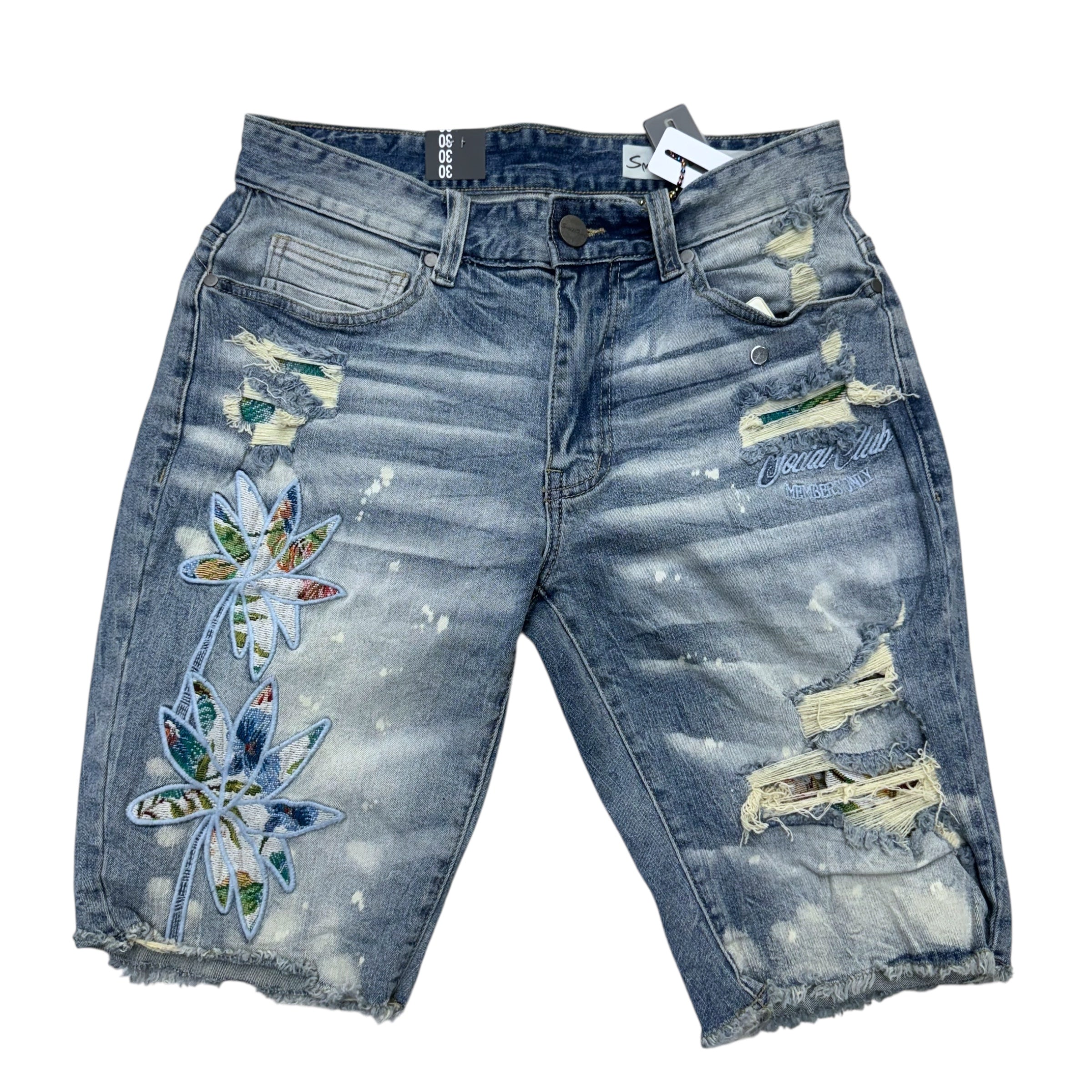 Rise Distress Denim Shorts Geneva Blue 25123