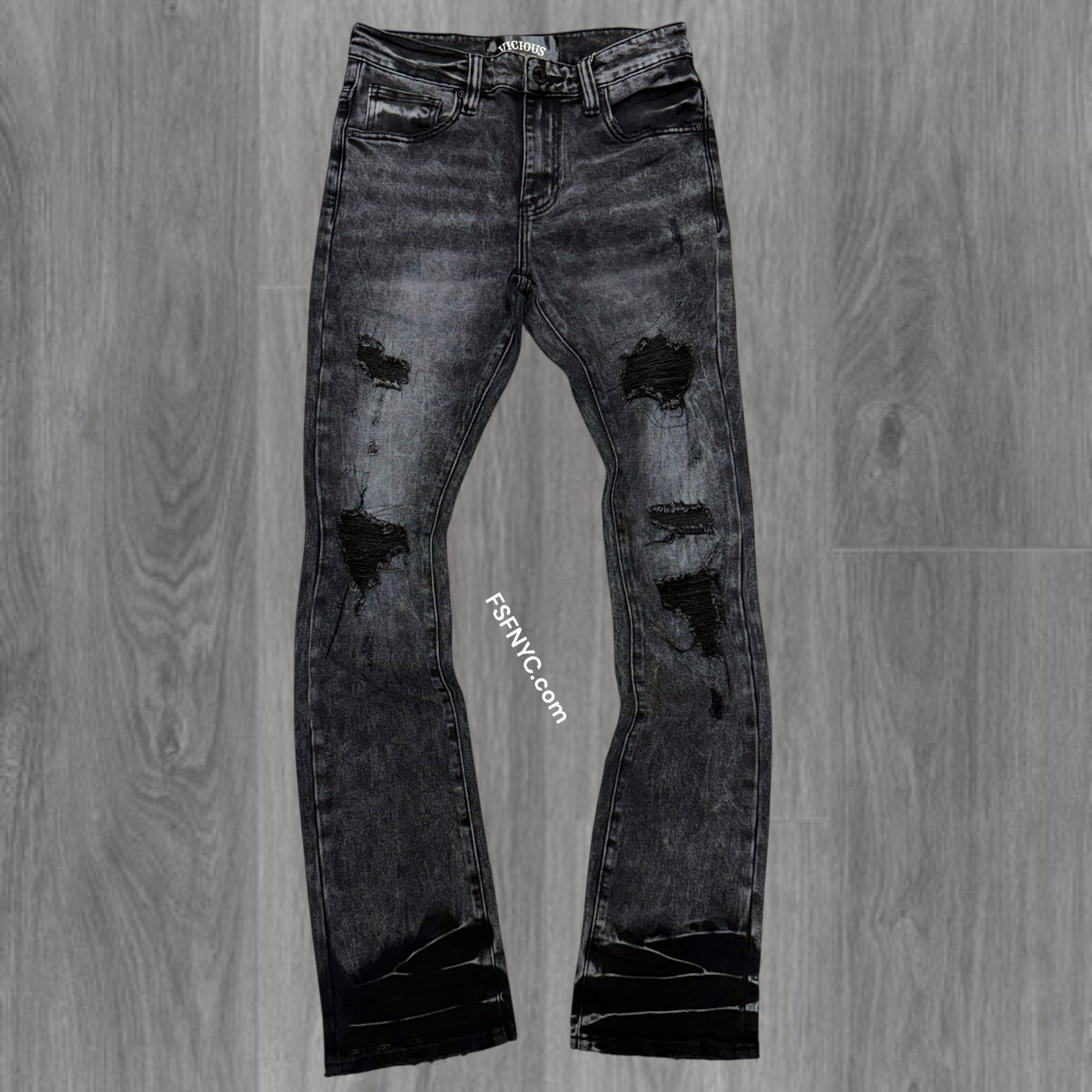 Vicious -  Rips Flare Denim   - Vintage Black - Vc1032
