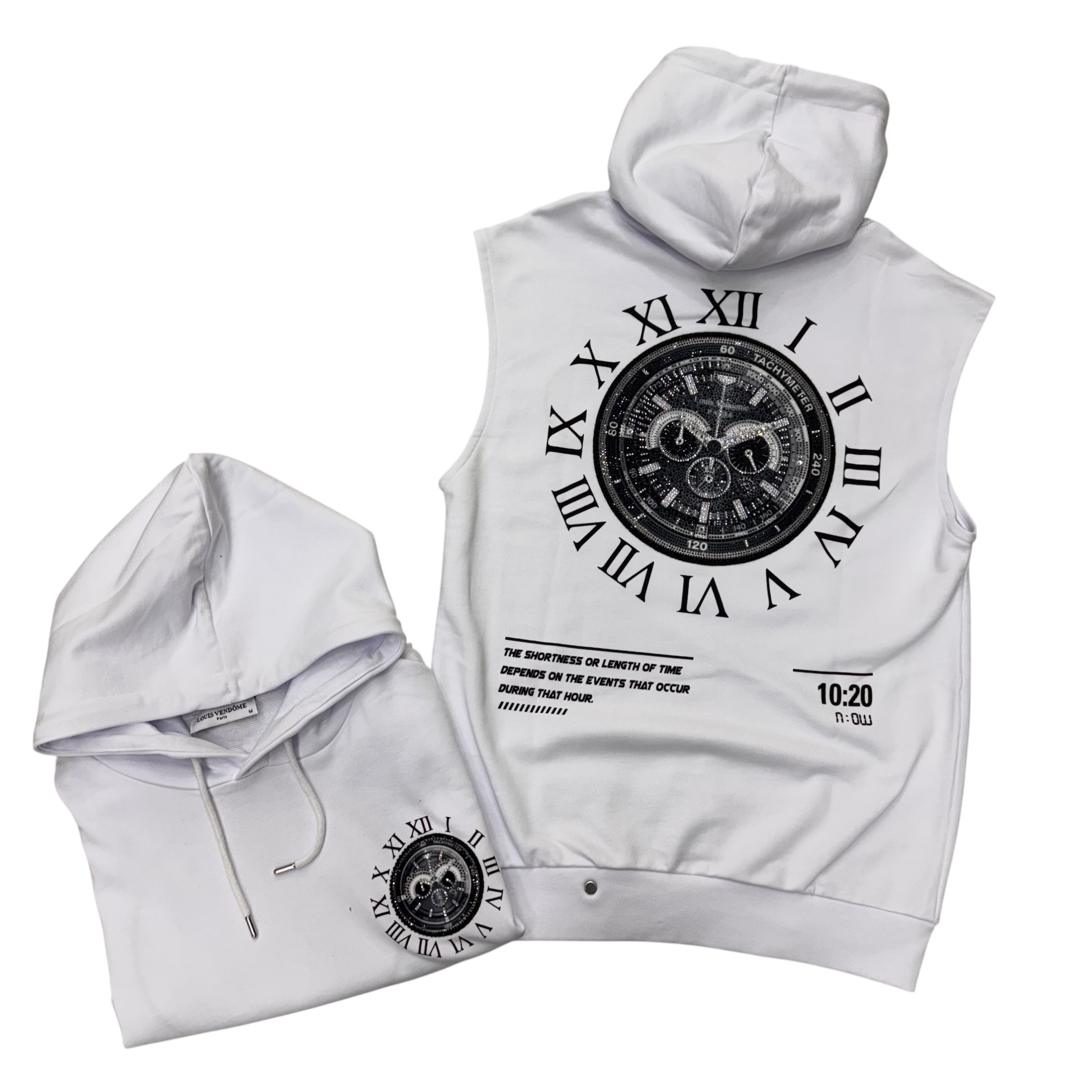 Vendom  Rhinestone Sleeveless Hoodie white v08