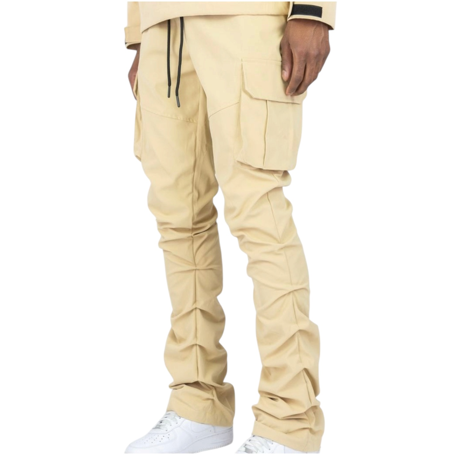 R - Stacked Flare Nylon Cargo -  Khaki- 422