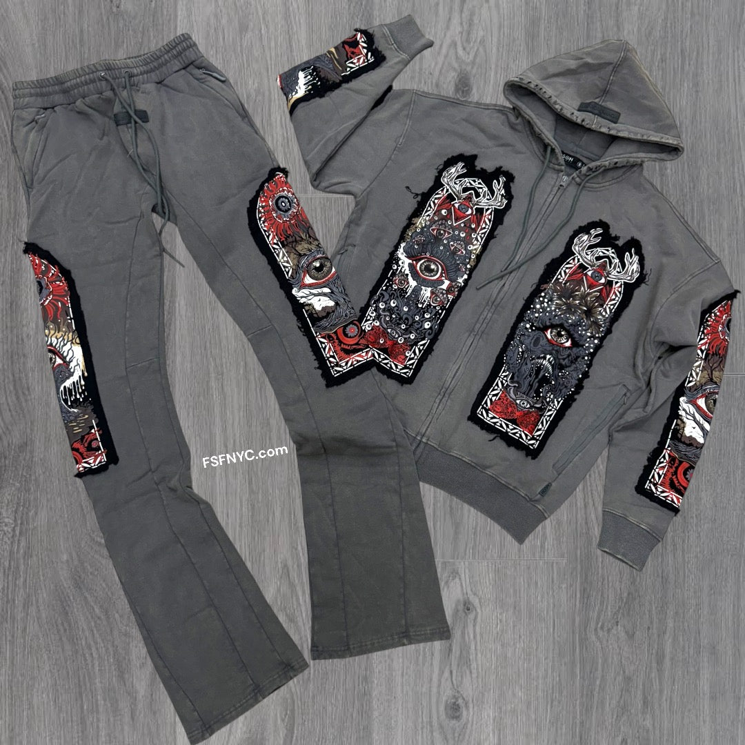 Hudson Stacked Sweat suit 528 527 Acid grey