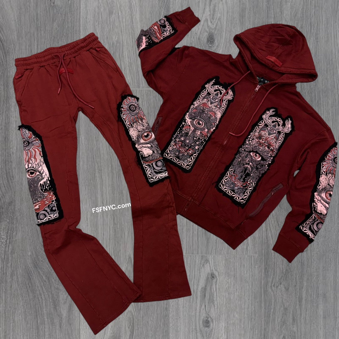 Hudson Stacked Sweat suit Dark Red 528 527