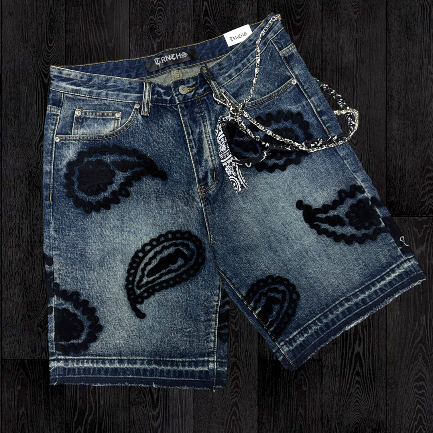 Trnchs - Paisley Denim Shorts - DK Blue - 0013