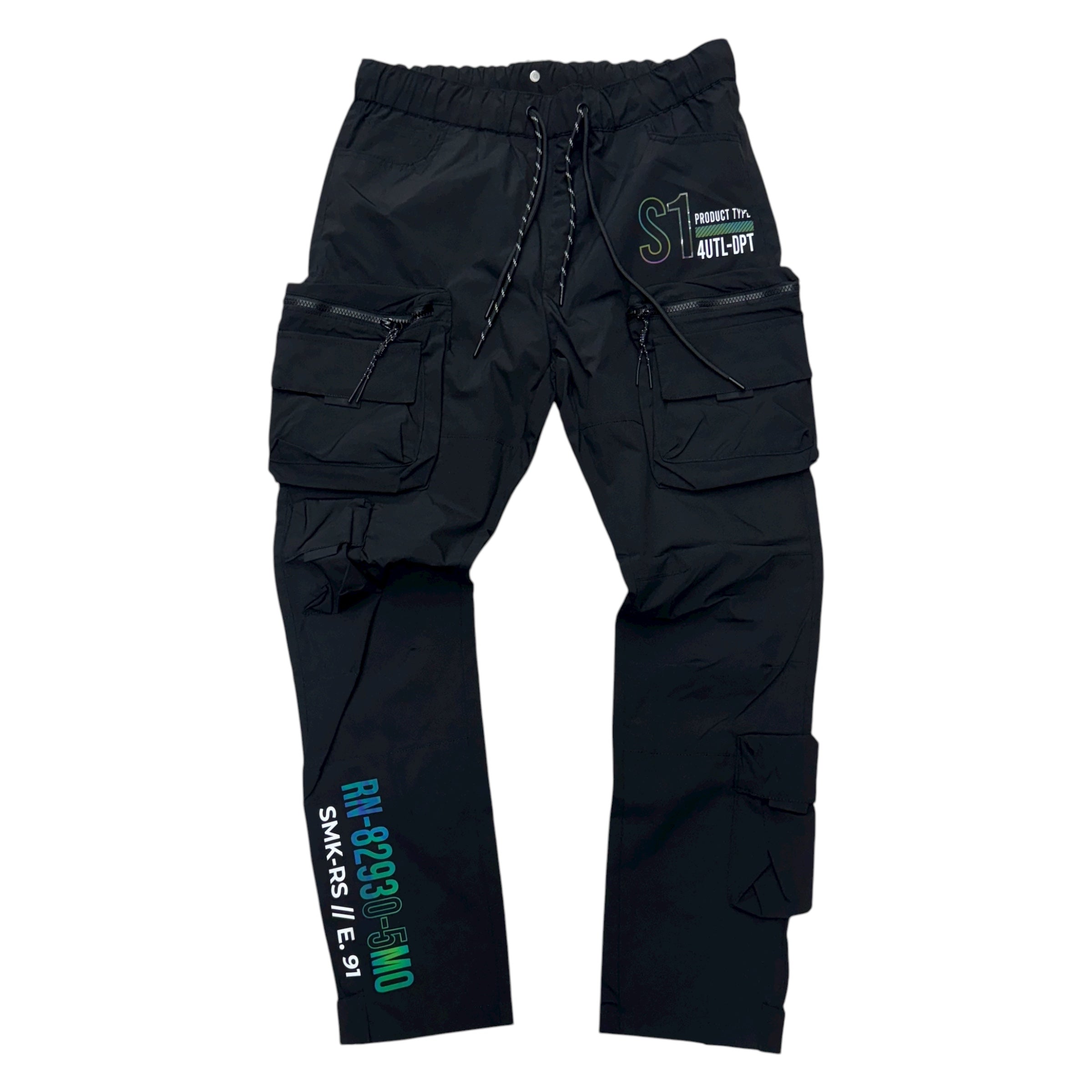 Rise Utility Nylon Cargo Pants - BLACK - 24182
