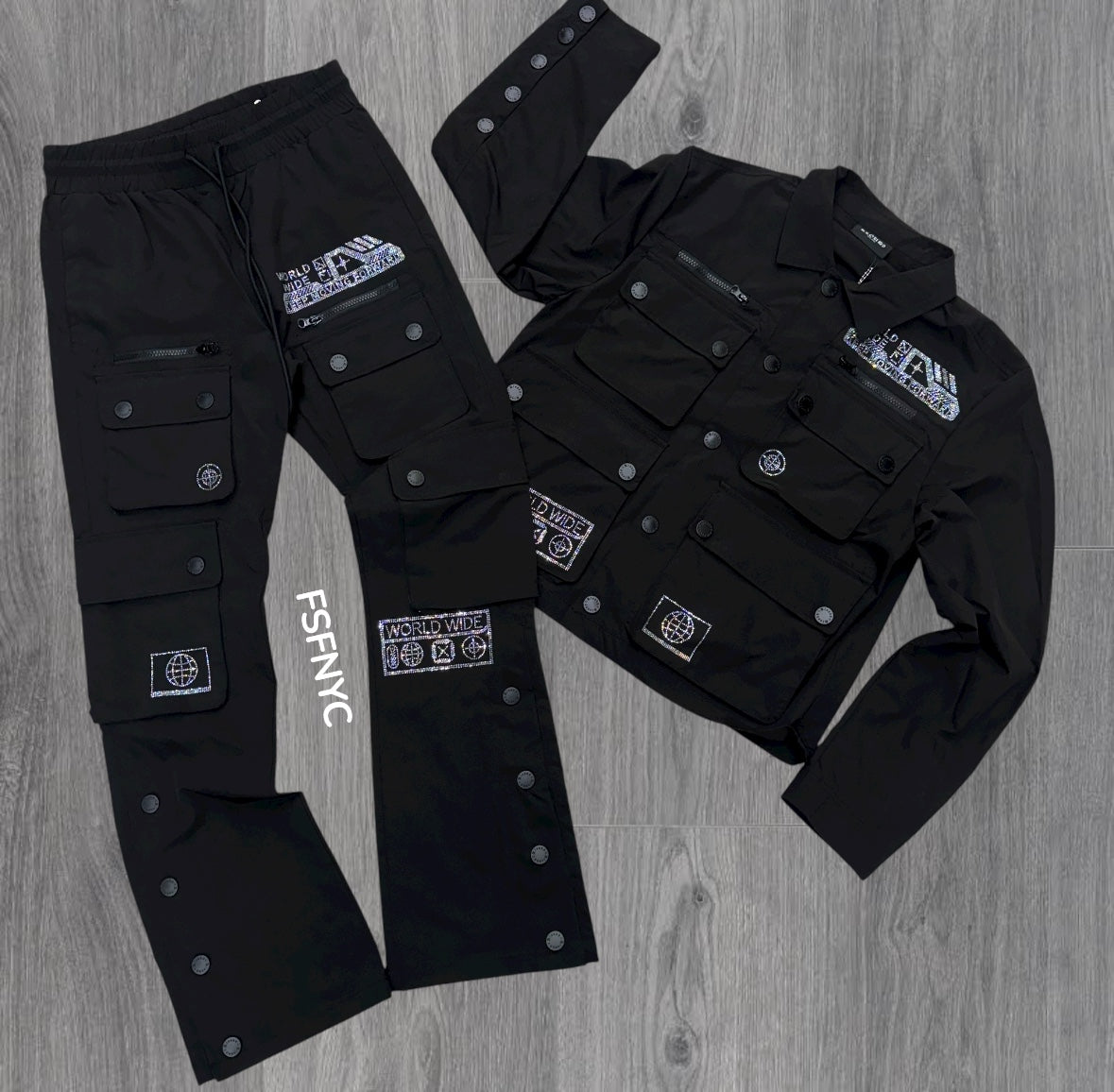 KLOUD - Rhinestone Nylon Set - Black - 25355