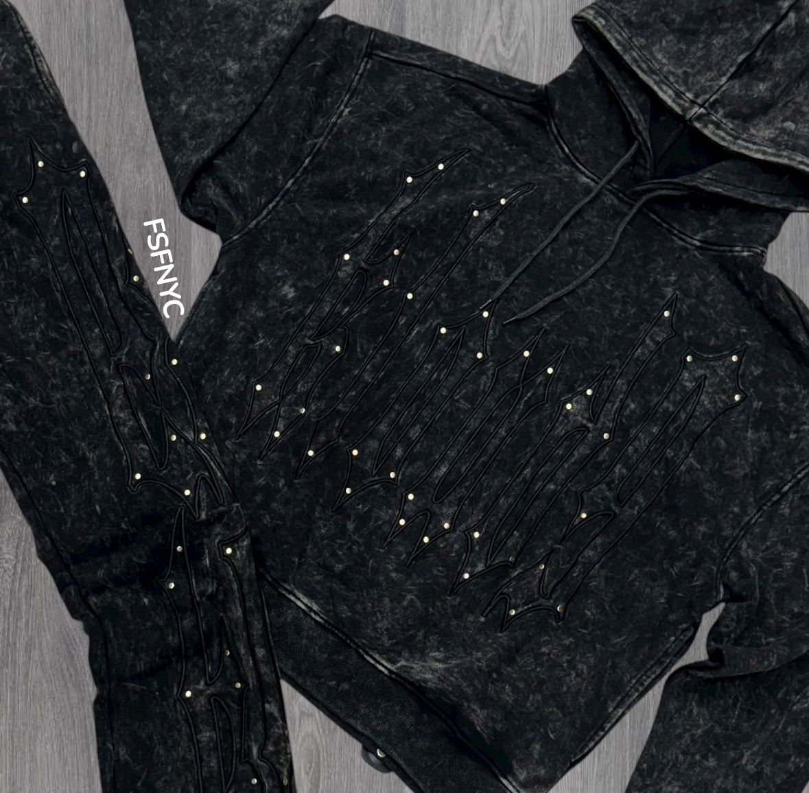 KLOUD - Stacked Acid Wash Sweatsuit Suit - Black- 25349/25350