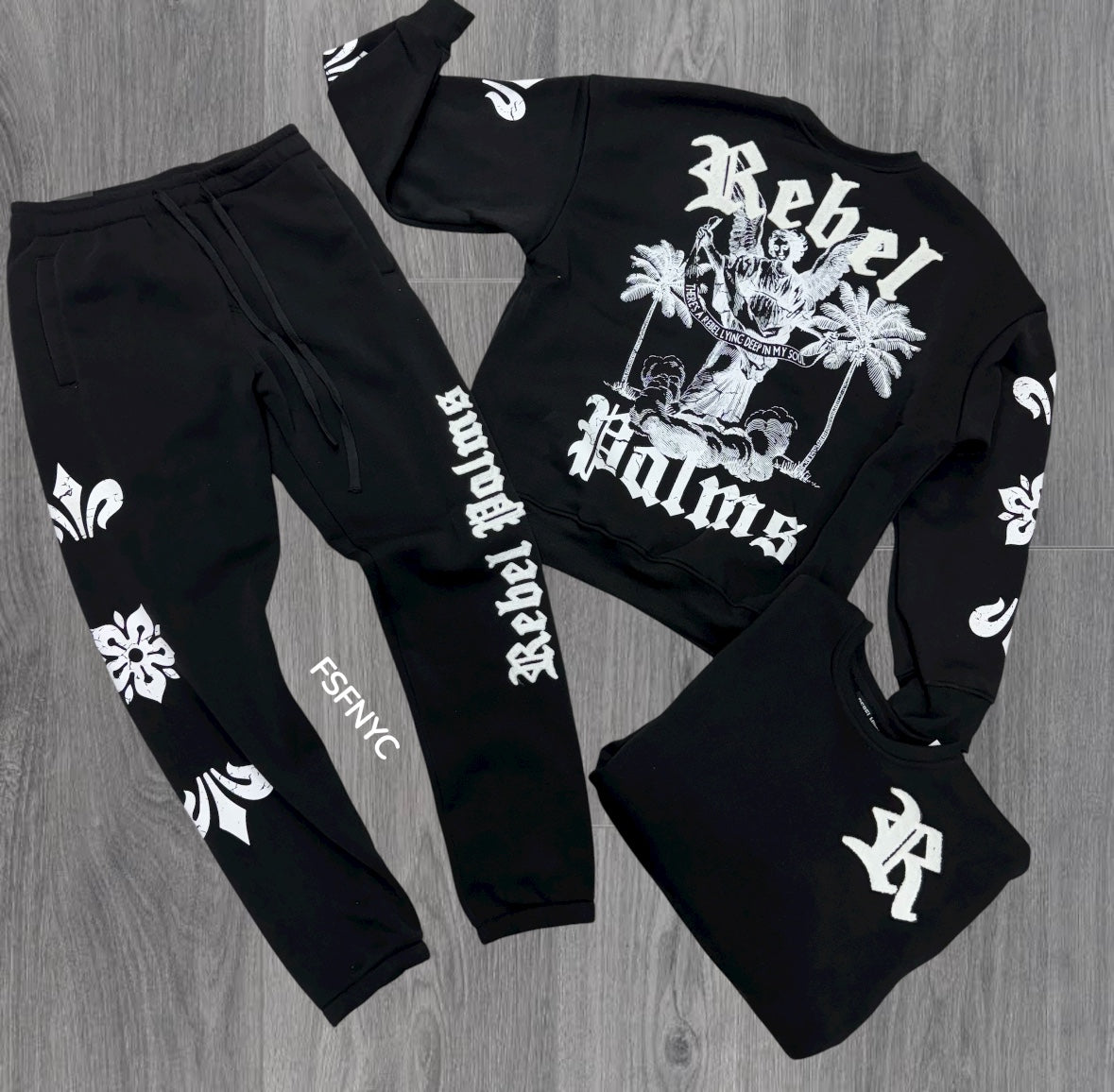 Rebel - Palms Crew Sweat Suit - Black - 420 320