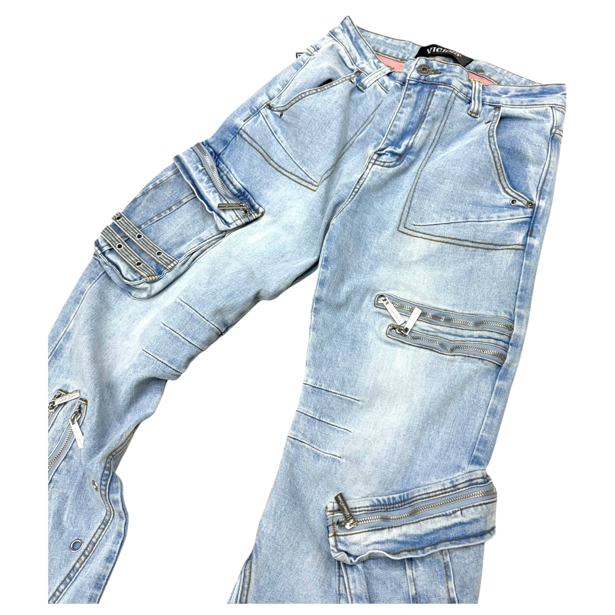 Vicious Straight Fit Multi zipper Denim Blue VC758