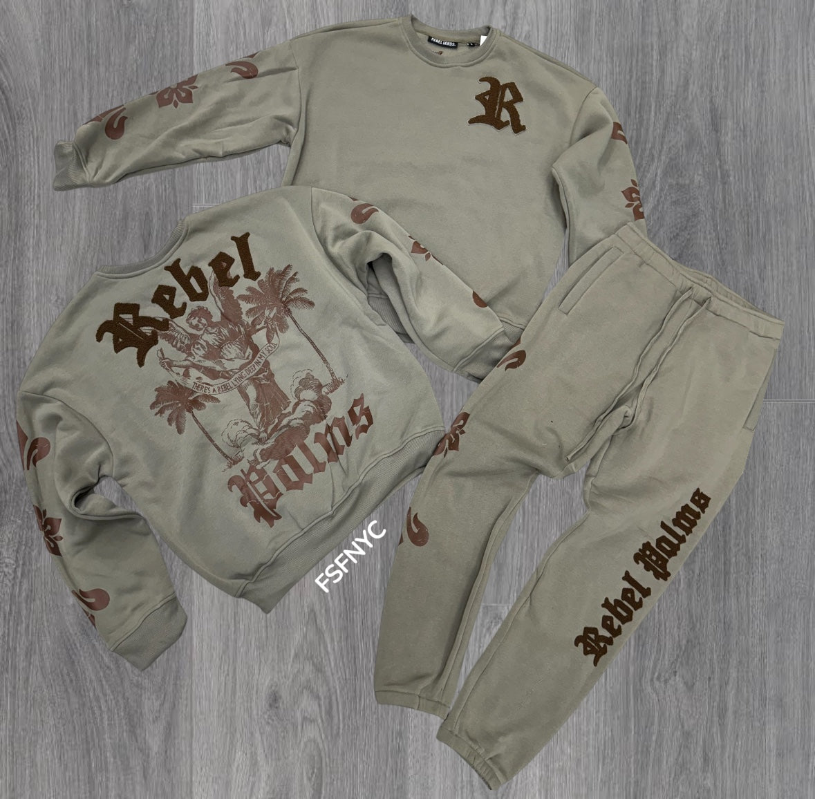 Rebel - Palms Crew Sweat Suit - Taup - 420 320