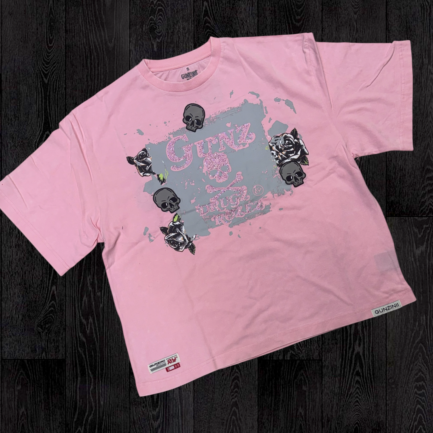 Gunzinii - Rock Rhinestone T-shirt - Pink - 1074