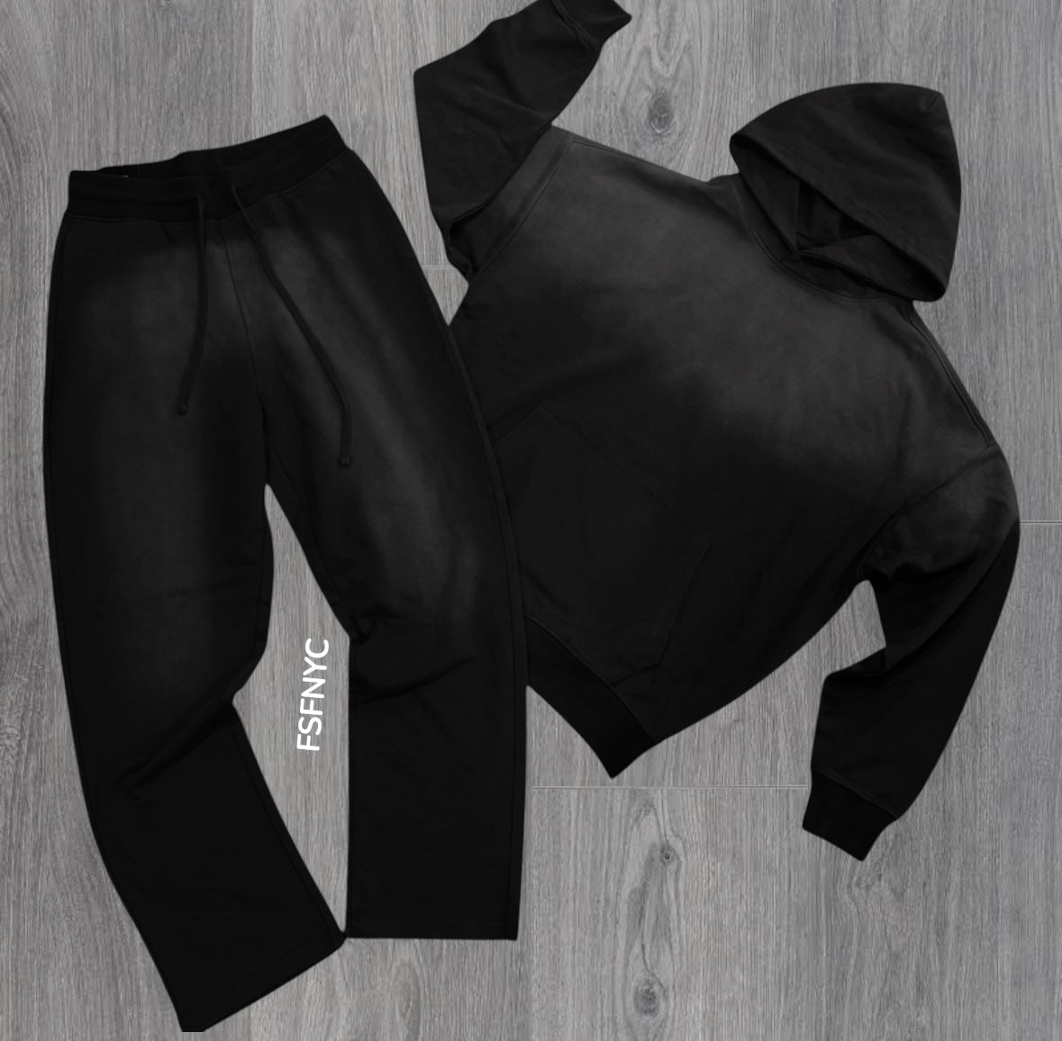 OverSized Fade Sweat Suit - BLACK - 885