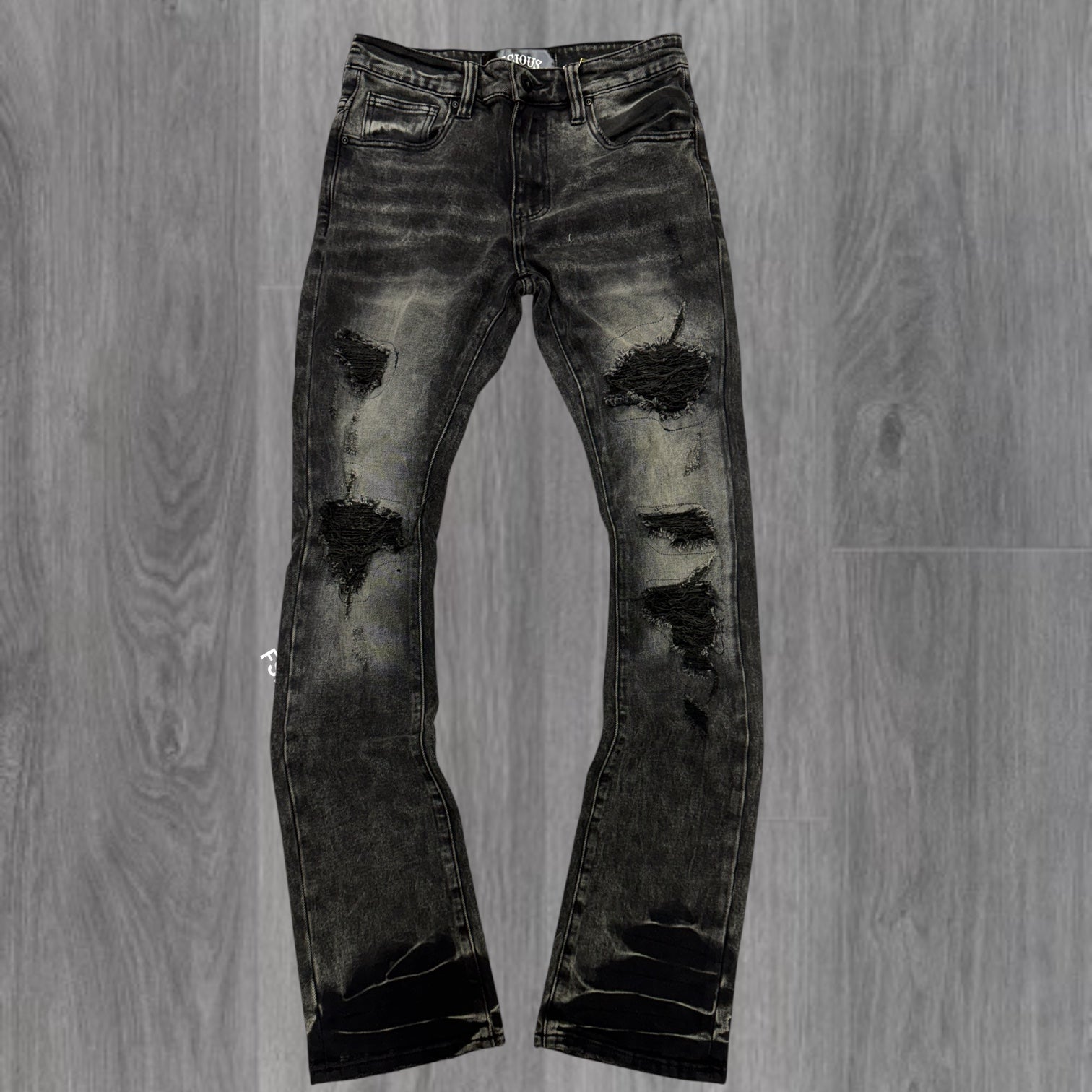 Vicious -  Rips Flare Denim   - Vintage Black - Vc1032